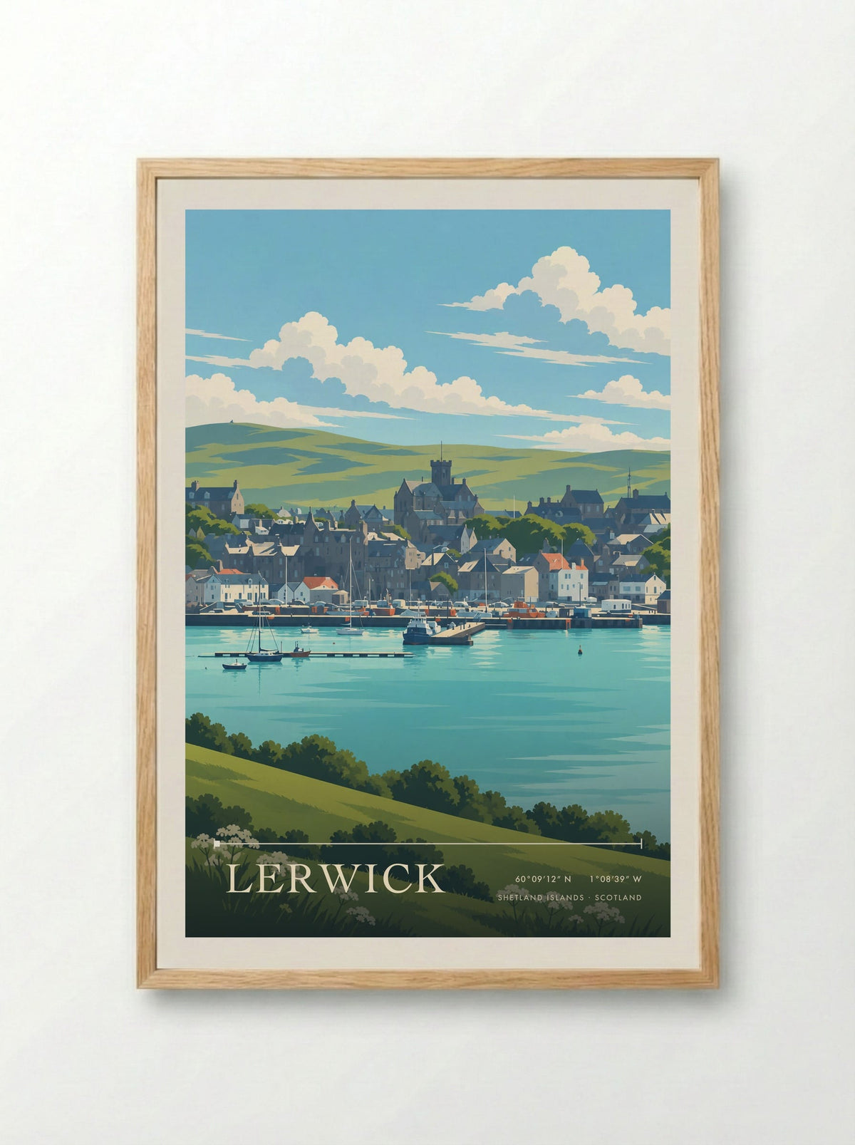 Lerwick, Shetland Islands | Travel Poster - Framed Print Wood