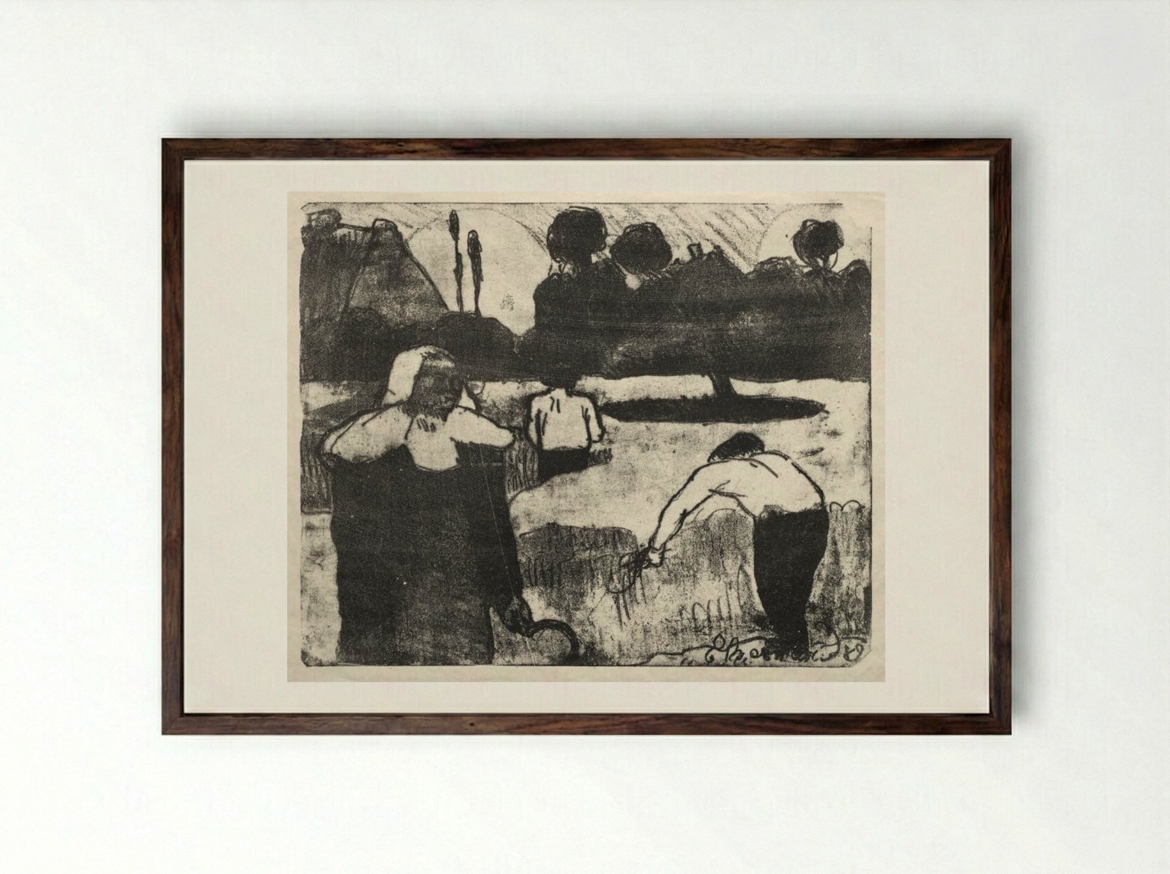 Les Bretonneries: The Harvesters - Émile Bernard - Framed Print Dark Wood