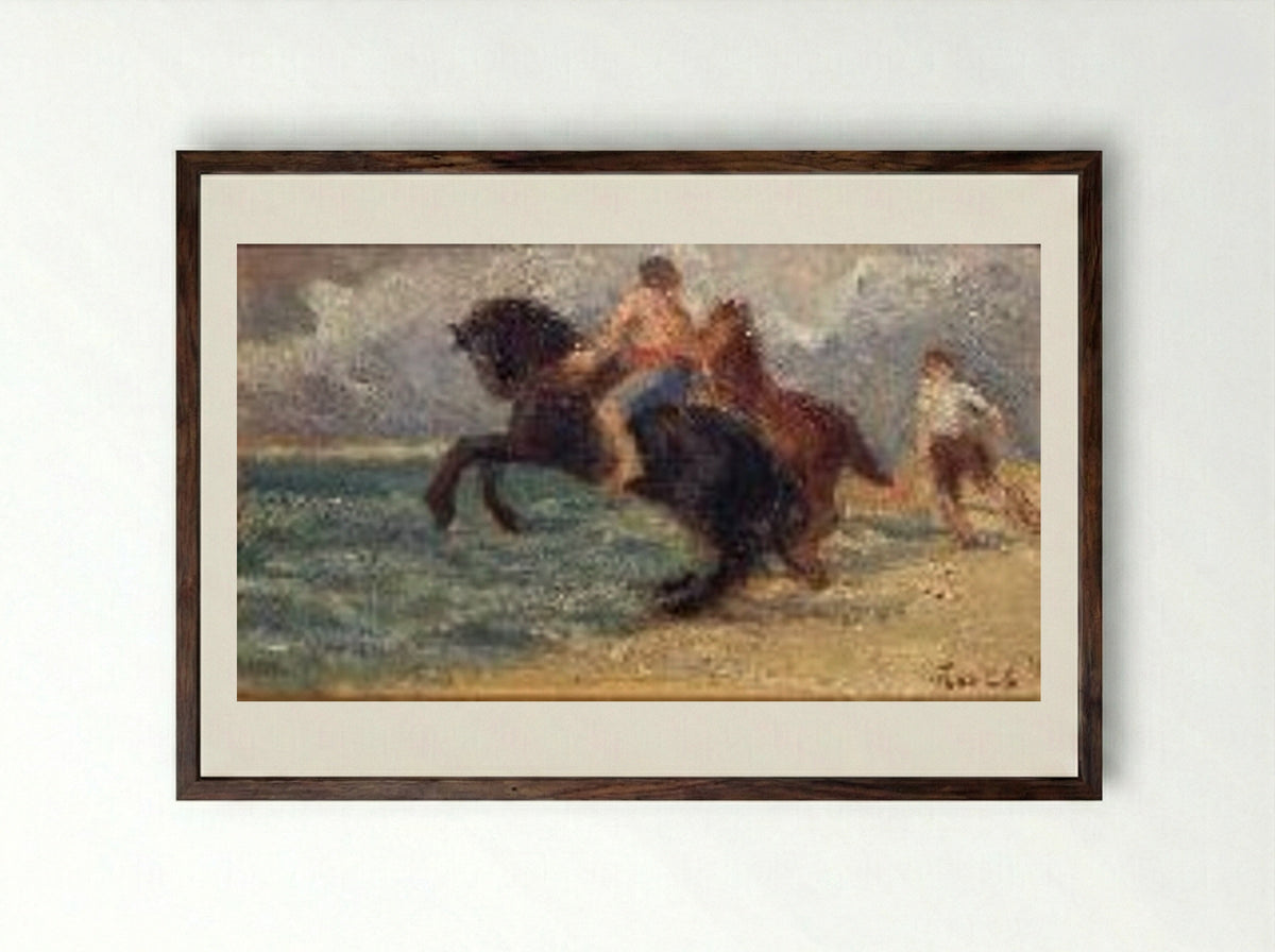 Les Chevaux De La Mer - Maximilien Luce - Framed Print Dark Wood
