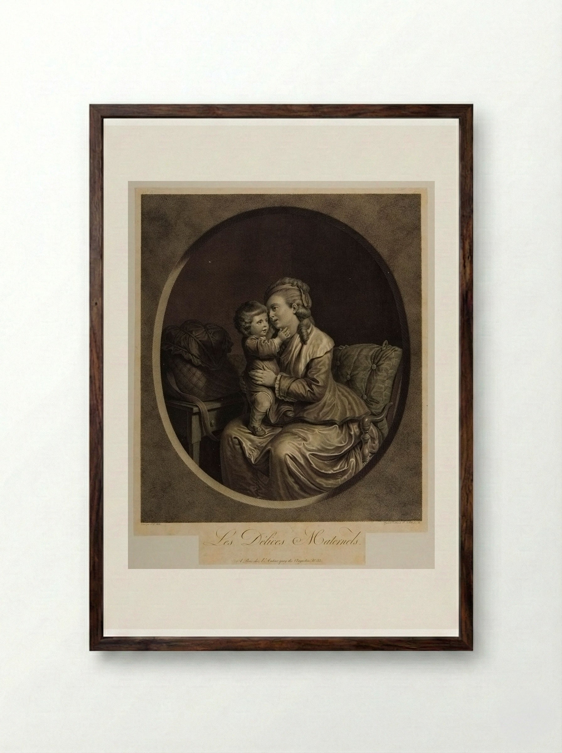 Les Délices Maternels - Johann Georg Wille - Framed Print Dark Wood