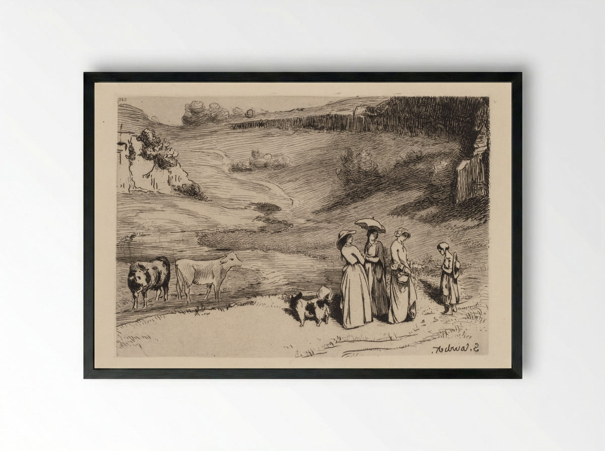 Les Demoiselles de Village - Félix Bracquemond - Framed Print Black