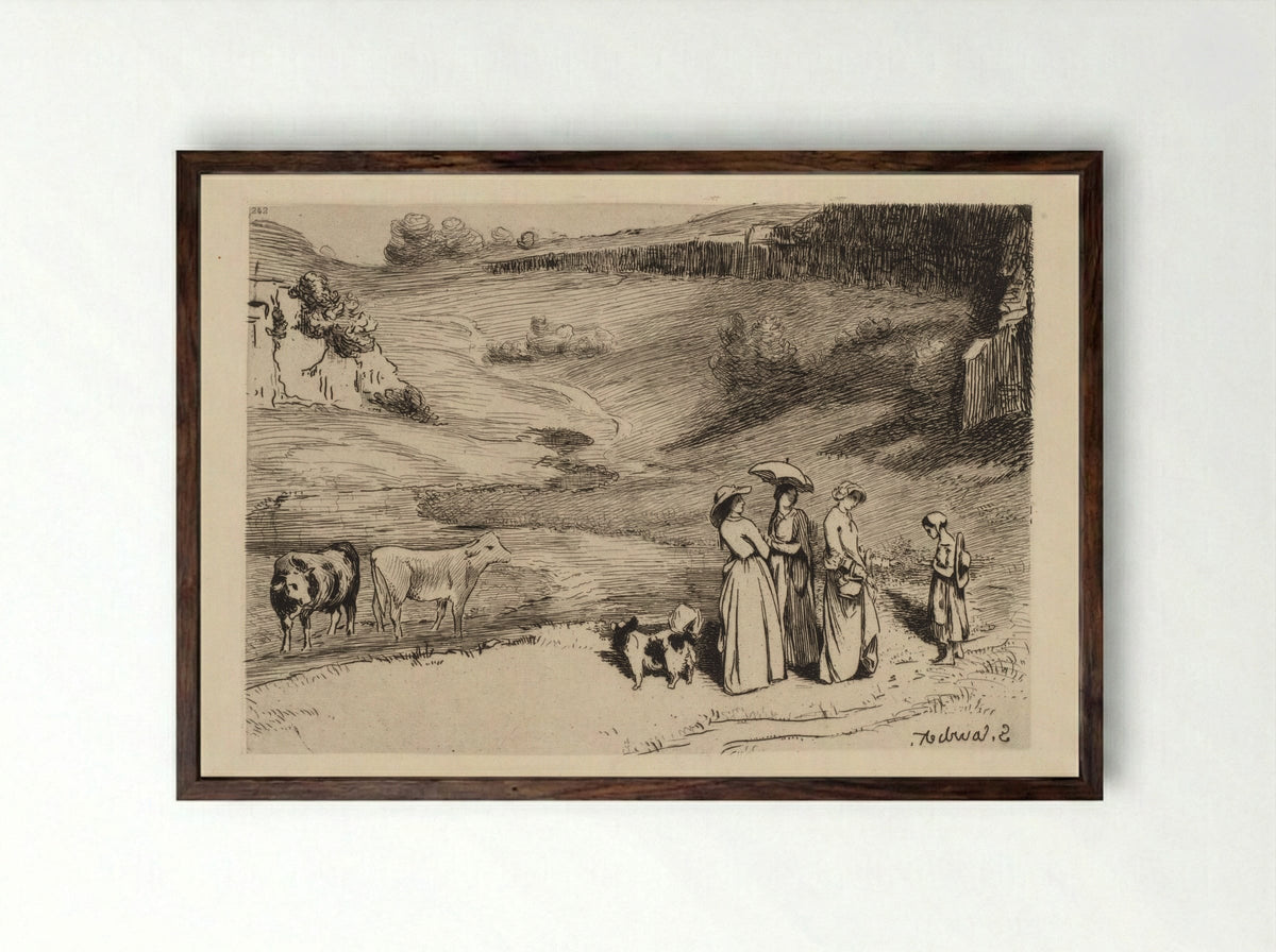 Les Demoiselles de Village - Félix Bracquemond - Framed Print Dark Wood