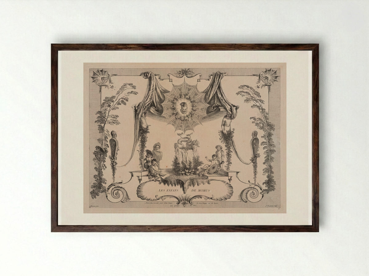 Les Enfans de Momus - Jean Moyreau - Framed Print Dark Wood