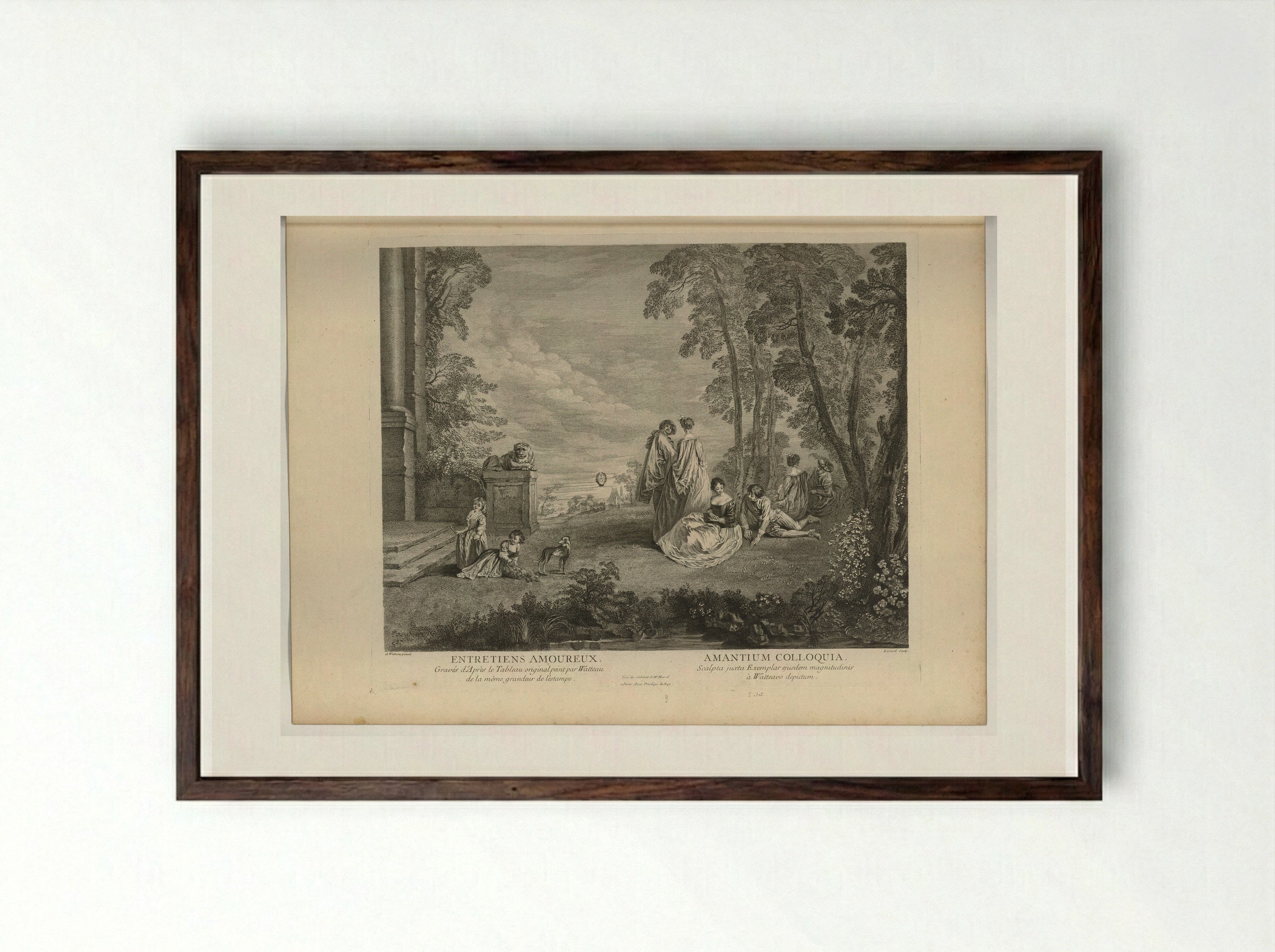 Les Entretiens Amoureux - Antoine Watteau - Framed Print Dark Wood