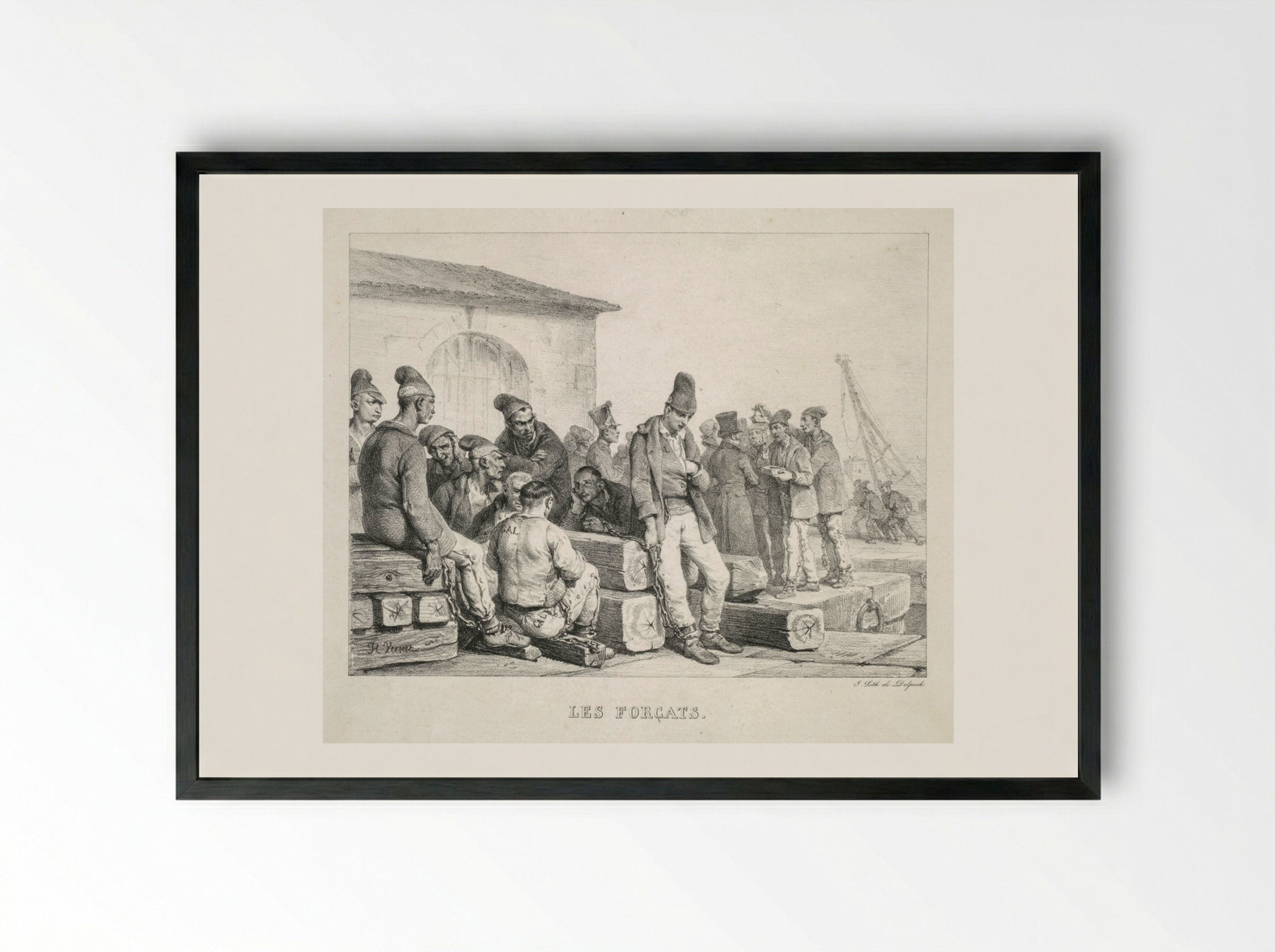 Les Forçats (The Convicts) - Horace Vernet - Framed Print Black