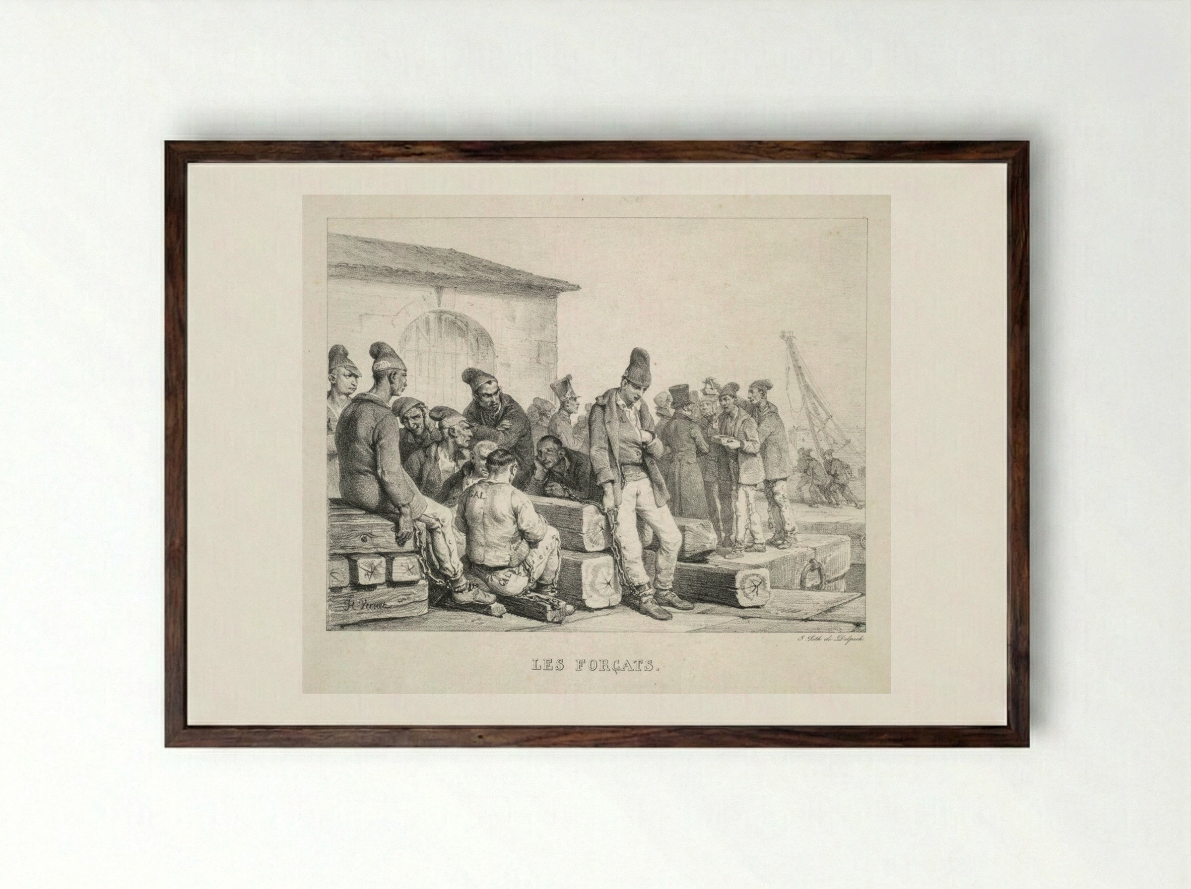 Les Forçats (The Convicts) - Horace Vernet - Framed Print Dark Wood