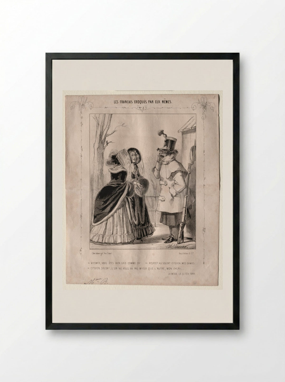 Les Français croqués par eux-mêmes: Vicomte, vous êtes bien laid comme ça! - Charles Vernier - Framed Print Black
