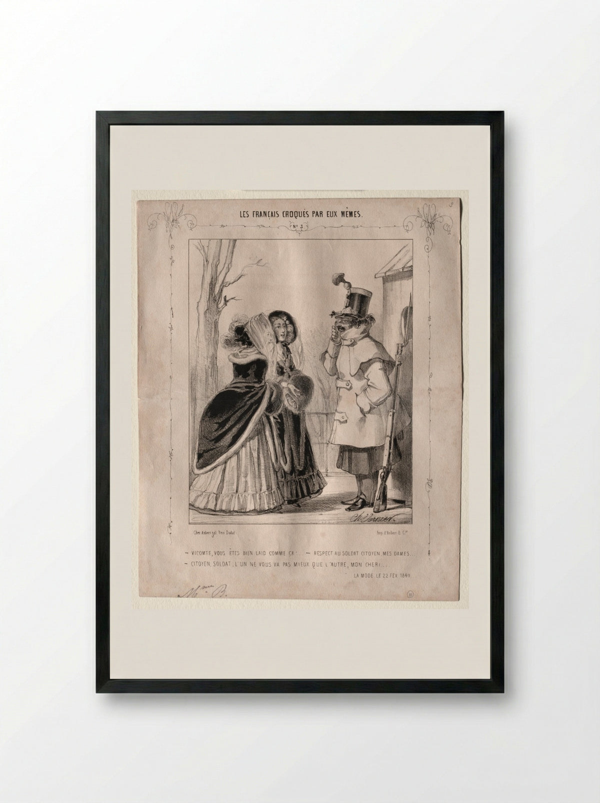 Les Français croqués par eux-mêmes: Vicomte, vous êtes bien laid comme ça! - Charles Vernier - Framed Print Black