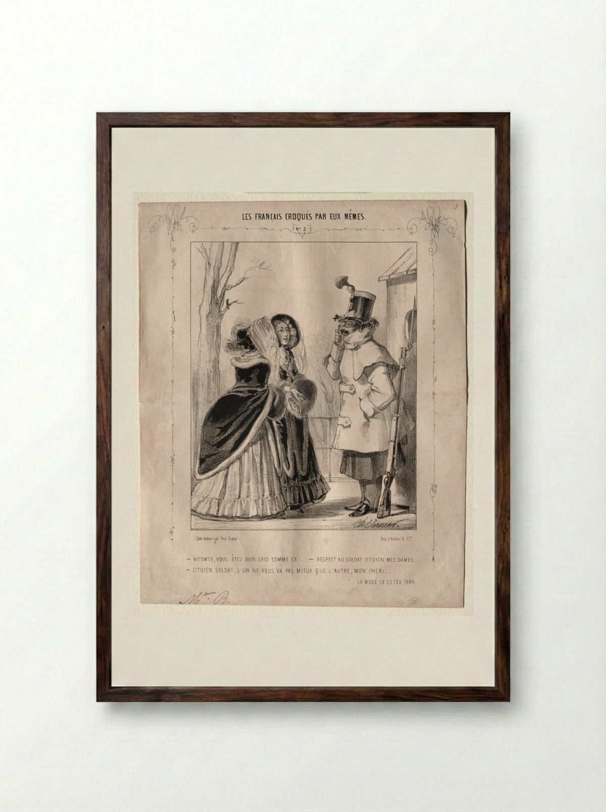 Les Français croqués par eux-mêmes: Vicomte, vous êtes bien laid comme ça! - Charles Vernier - Framed Print Dark Wood