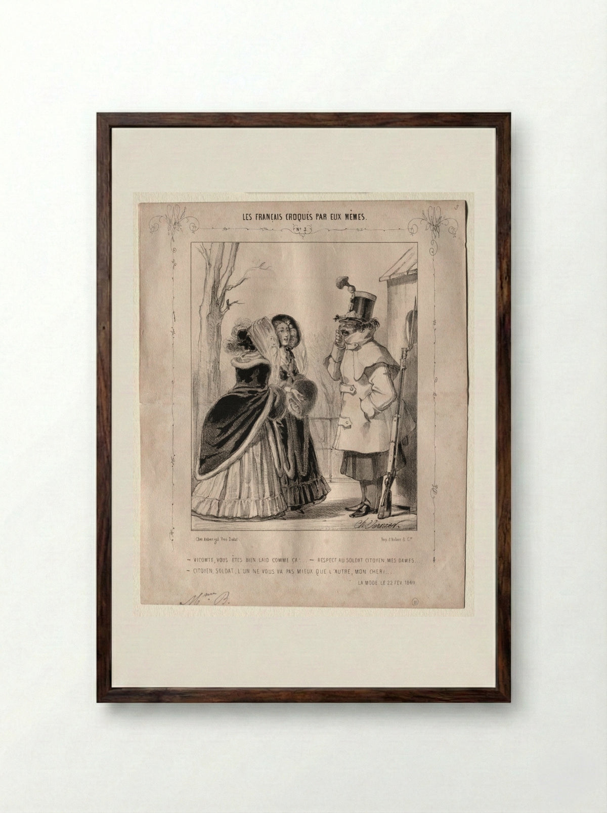 Les Français croqués par eux-mêmes: Vicomte, vous êtes bien laid comme ça! - Charles Vernier - Framed Print Dark Wood