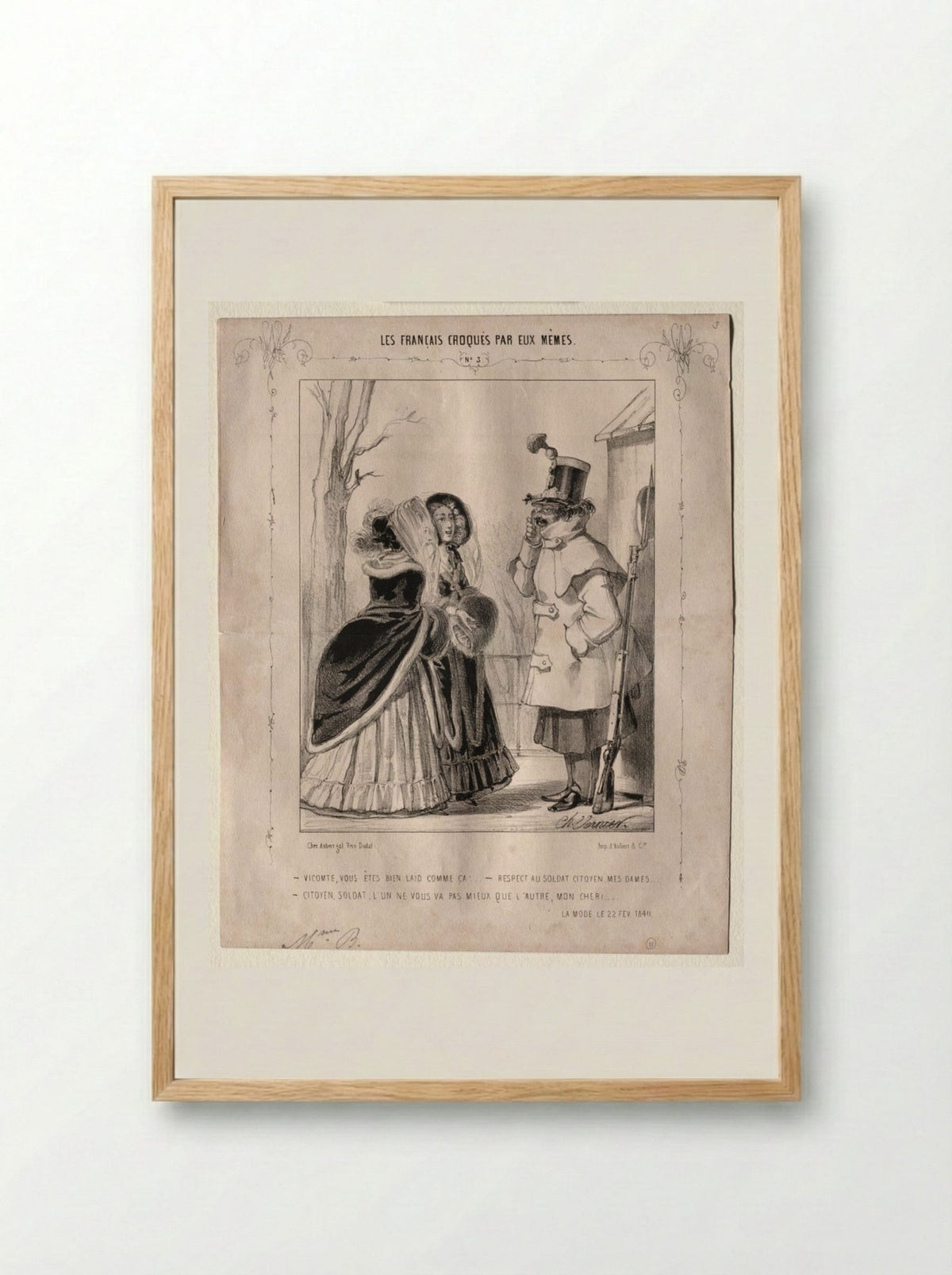 Les Français croqués par eux-mêmes: Vicomte, vous êtes bien laid comme ça! - Charles Vernier - Framed Print Wood