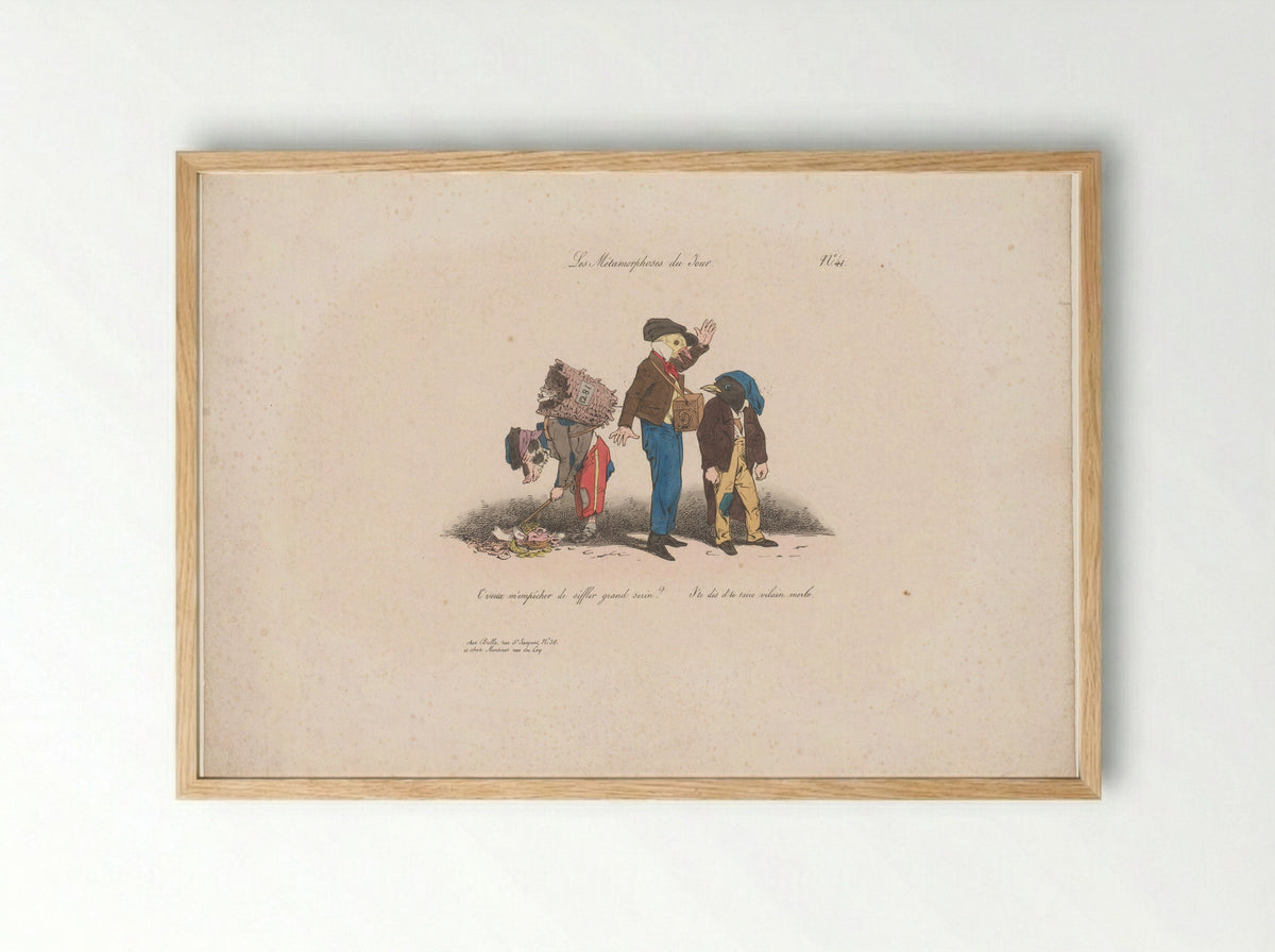 Les Métamorphoses du jour, No. 41 - Jean Ignace Isidore Gérard Grandville - Framed Print Wood