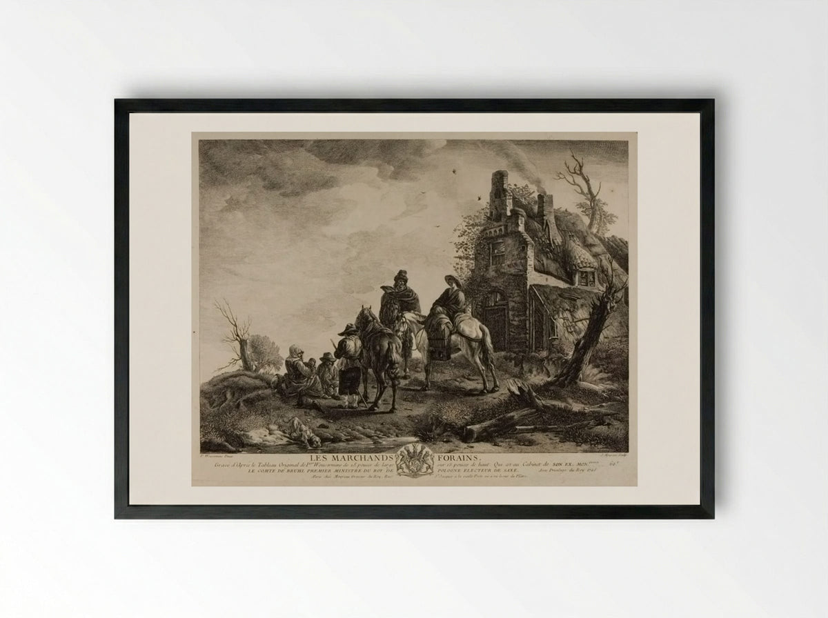 Les Marchands Forains - Jean Moyreau - Framed Print Black