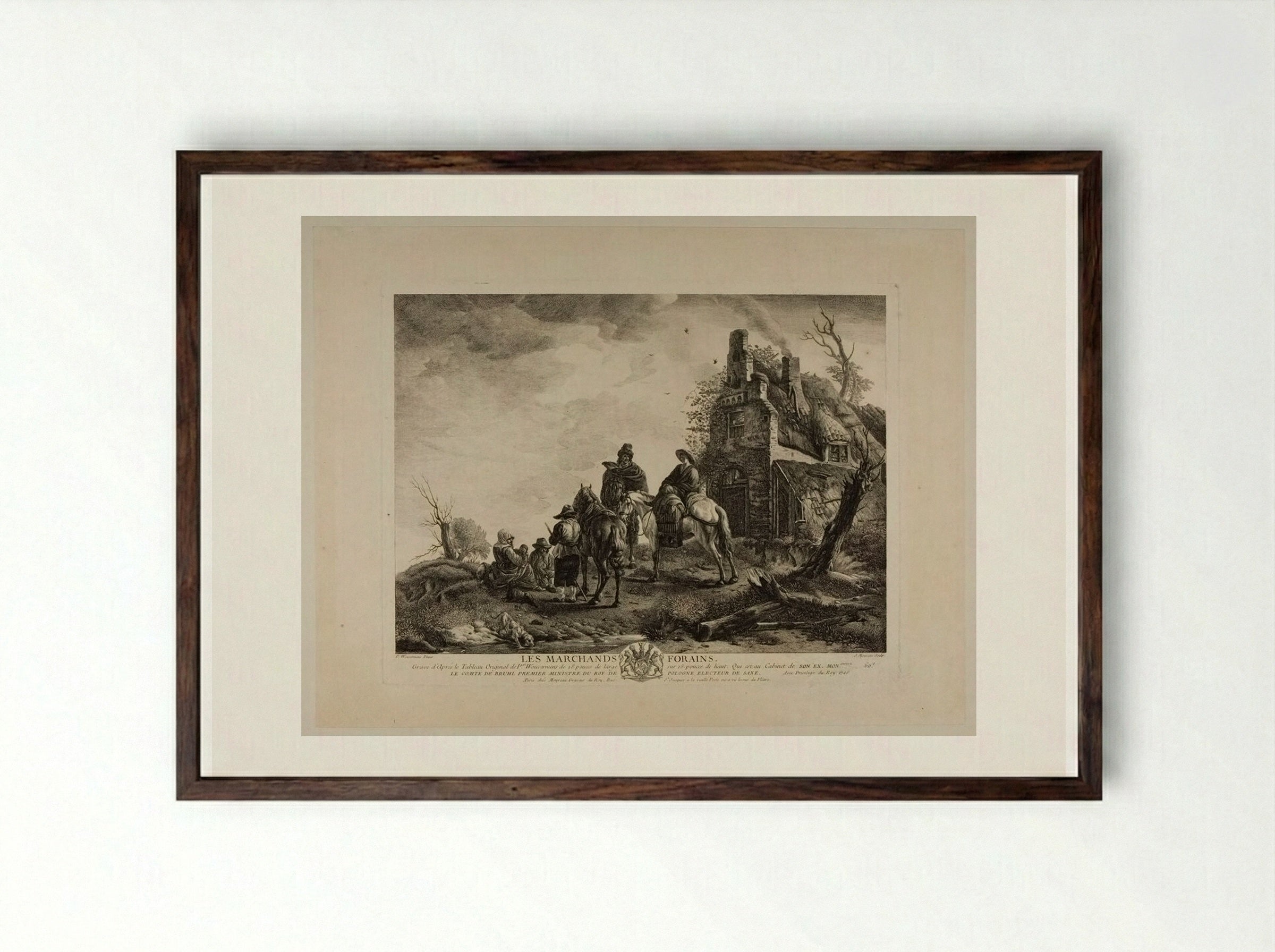 Les Marchands Forains - Jean Moyreau - Framed Print Dark Wood