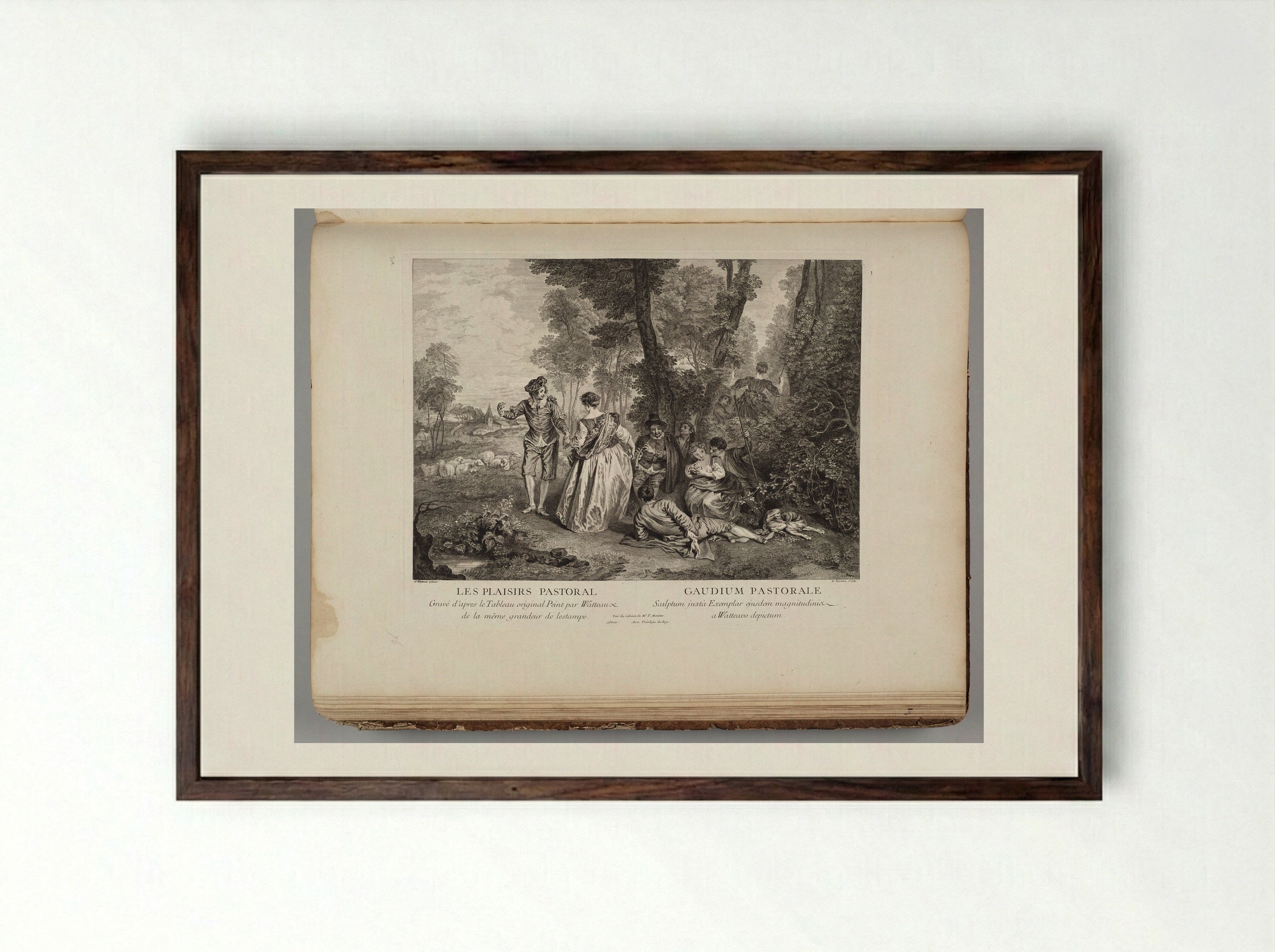 Les Plaisirs Pastoraux - Pierre Alexandre Tardieu - Framed Print Dark Wood