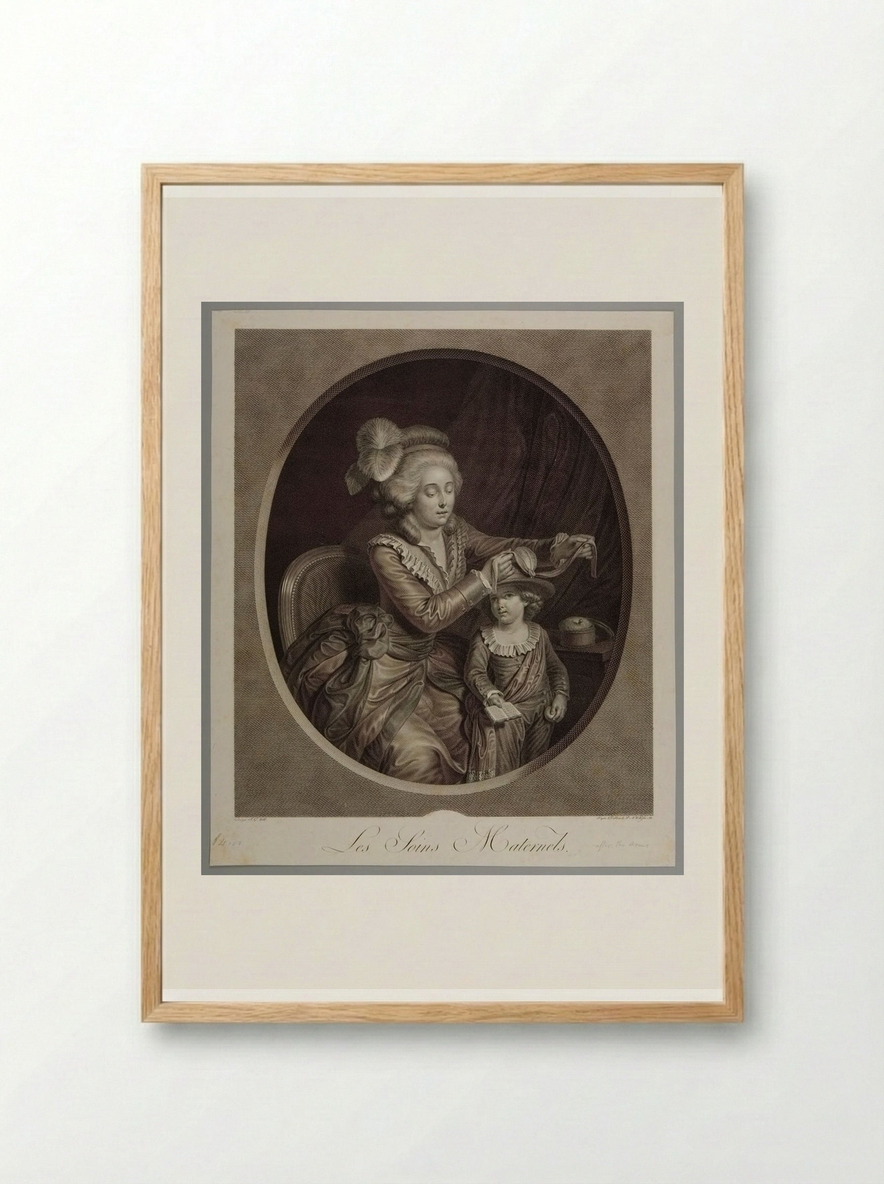 Les Soins Maternels - Johann Georg Wille - Framed Print Wood