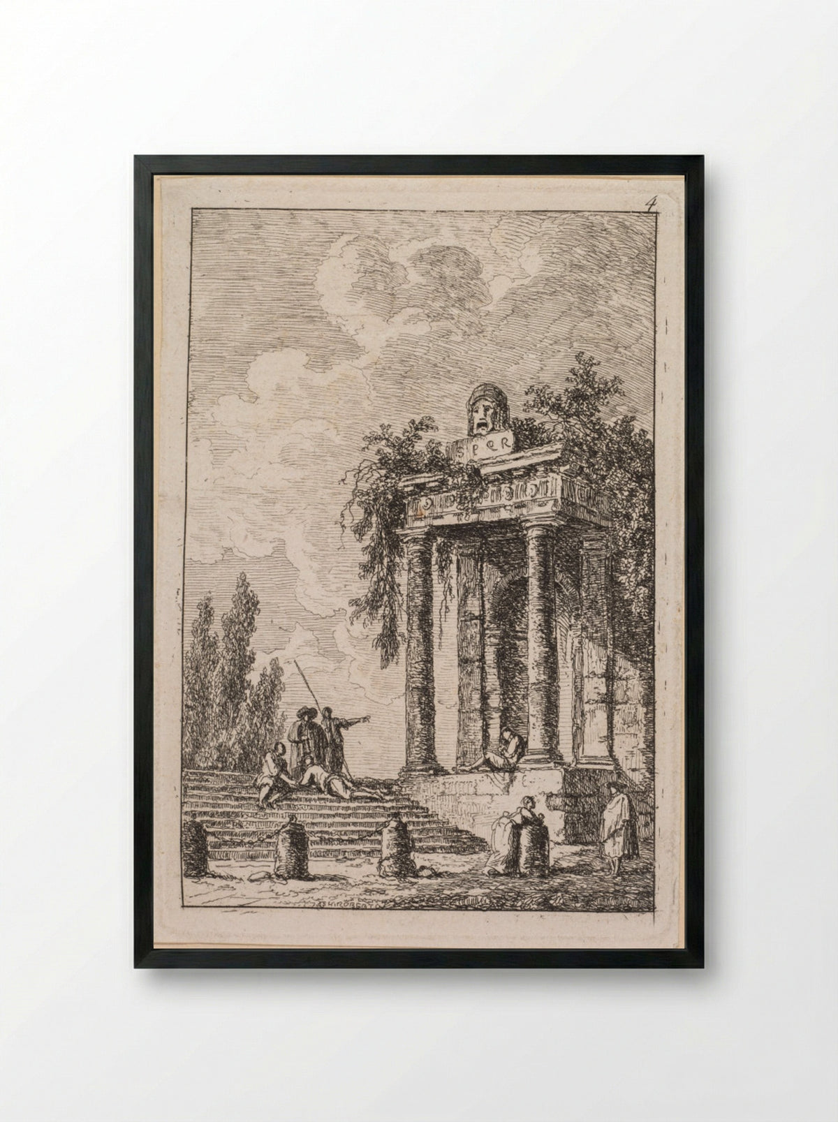 Les Soirées de Rome: L'Escalier aux quatre bornes - Hubert Robert - Framed Print Black