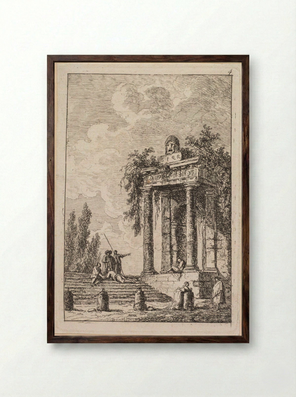 Les Soirées de Rome: L'Escalier aux quatre bornes - Hubert Robert - Framed Print Dark Wood