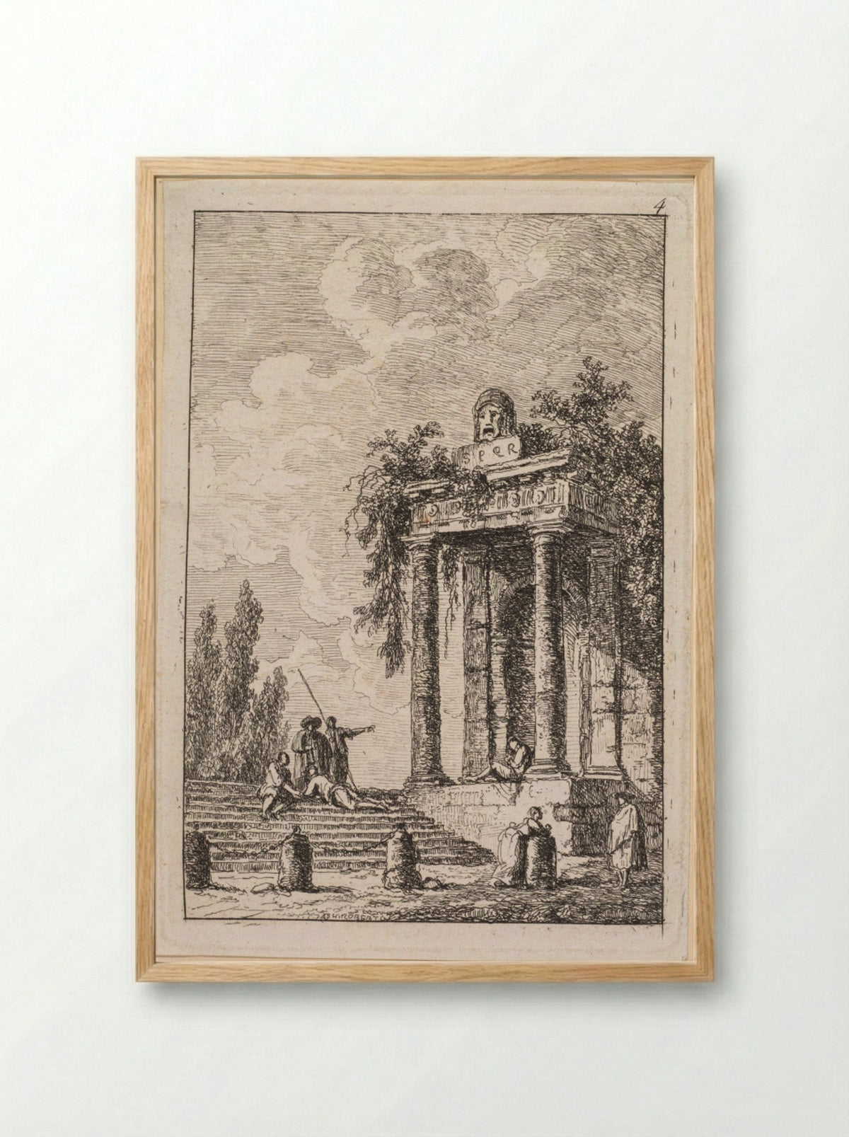 Les Soirées de Rome: L'Escalier aux quatre bornes - Hubert Robert - Framed Print Wood