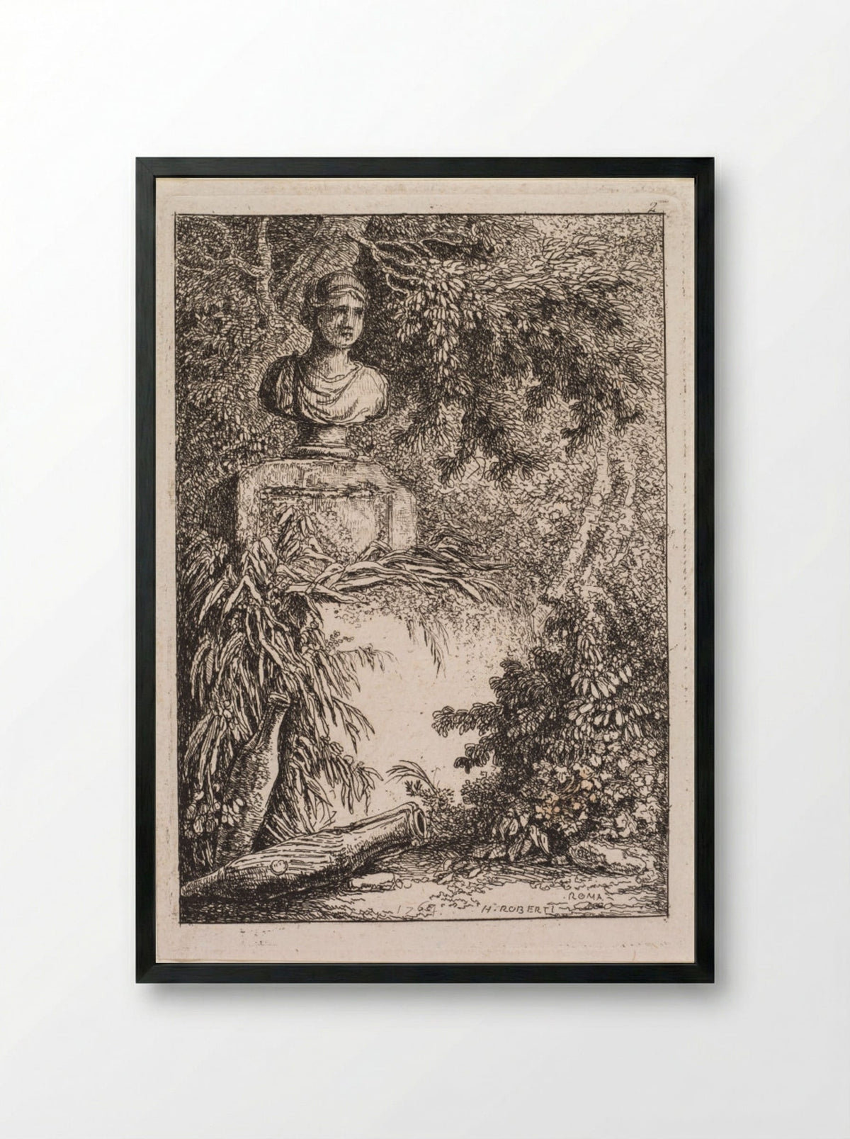 Les Soirées de Rome: Le Buste - Hubert Robert - Framed Print Black