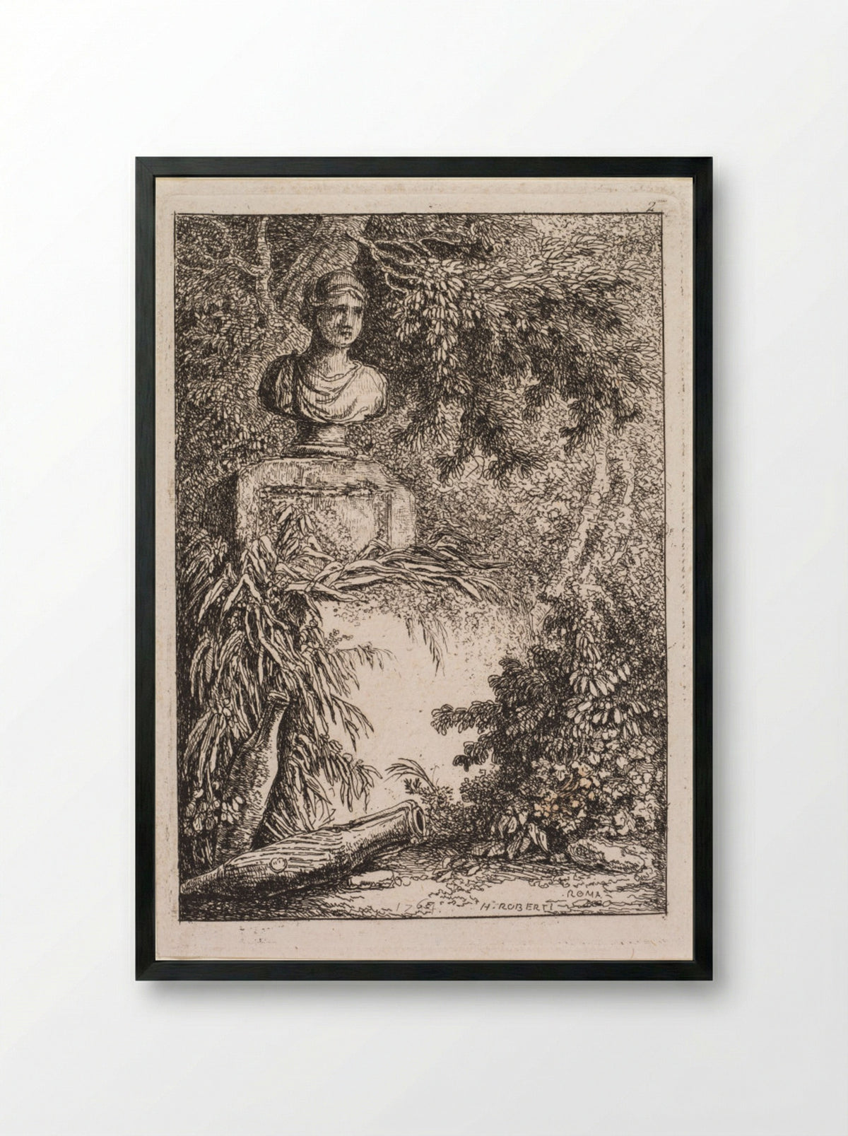 Les Soirées de Rome: Le Buste - Hubert Robert - Framed Print Black