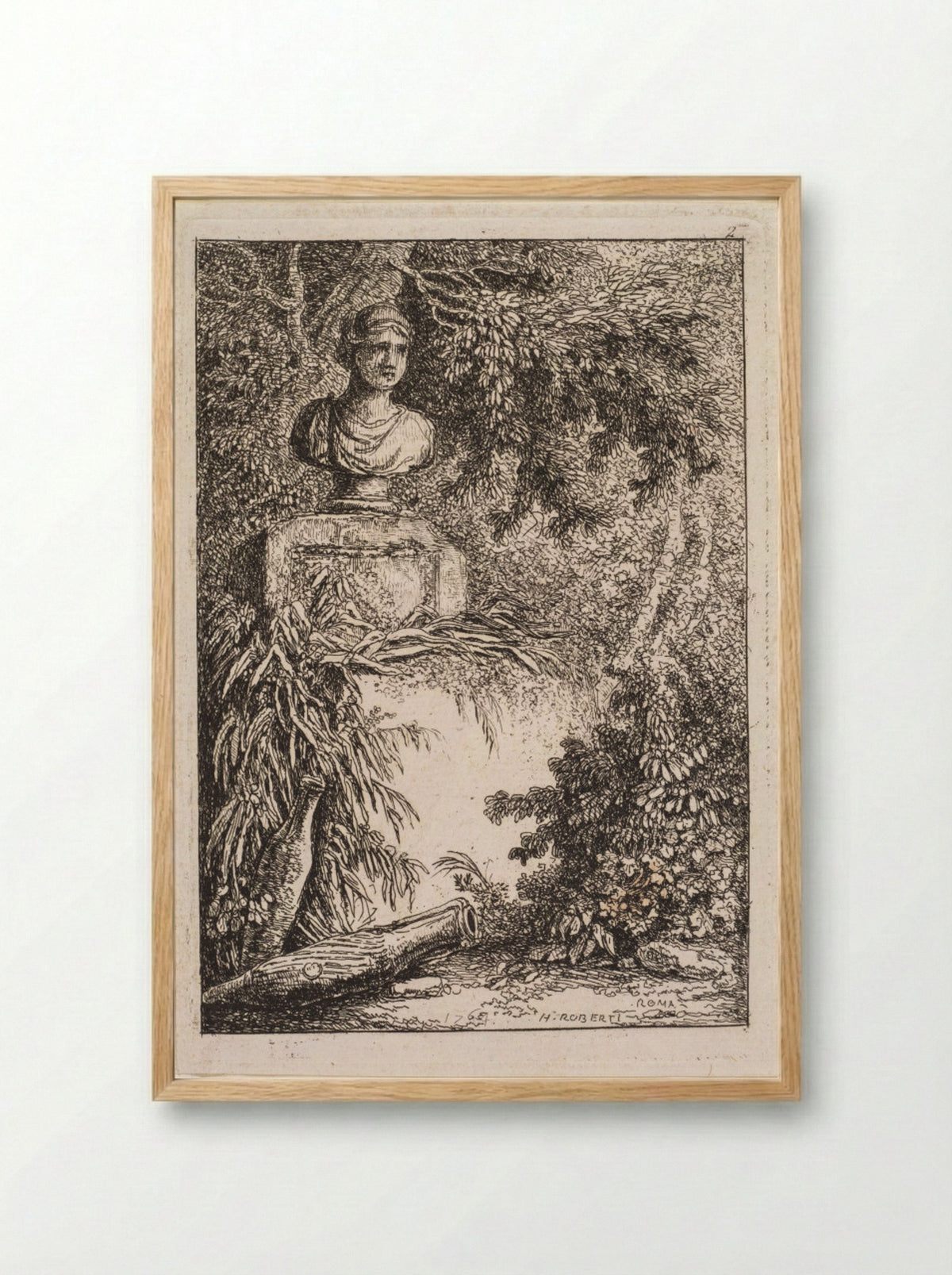 Les Soirées de Rome: Le Buste - Hubert Robert - Framed Print Wood