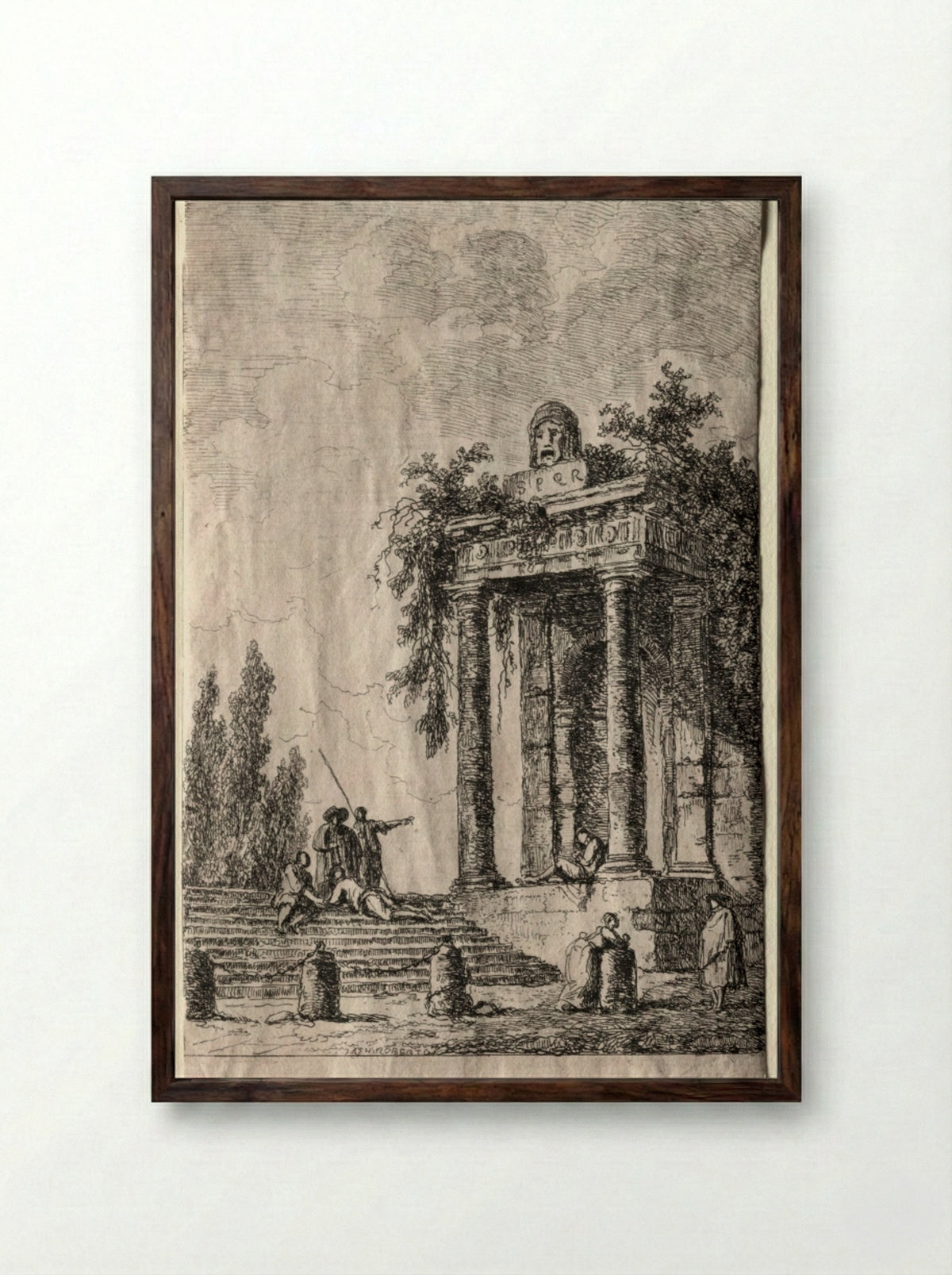 Les Soirées de Rome: The Stairs - Hubert Robert - Framed Print Dark Wood