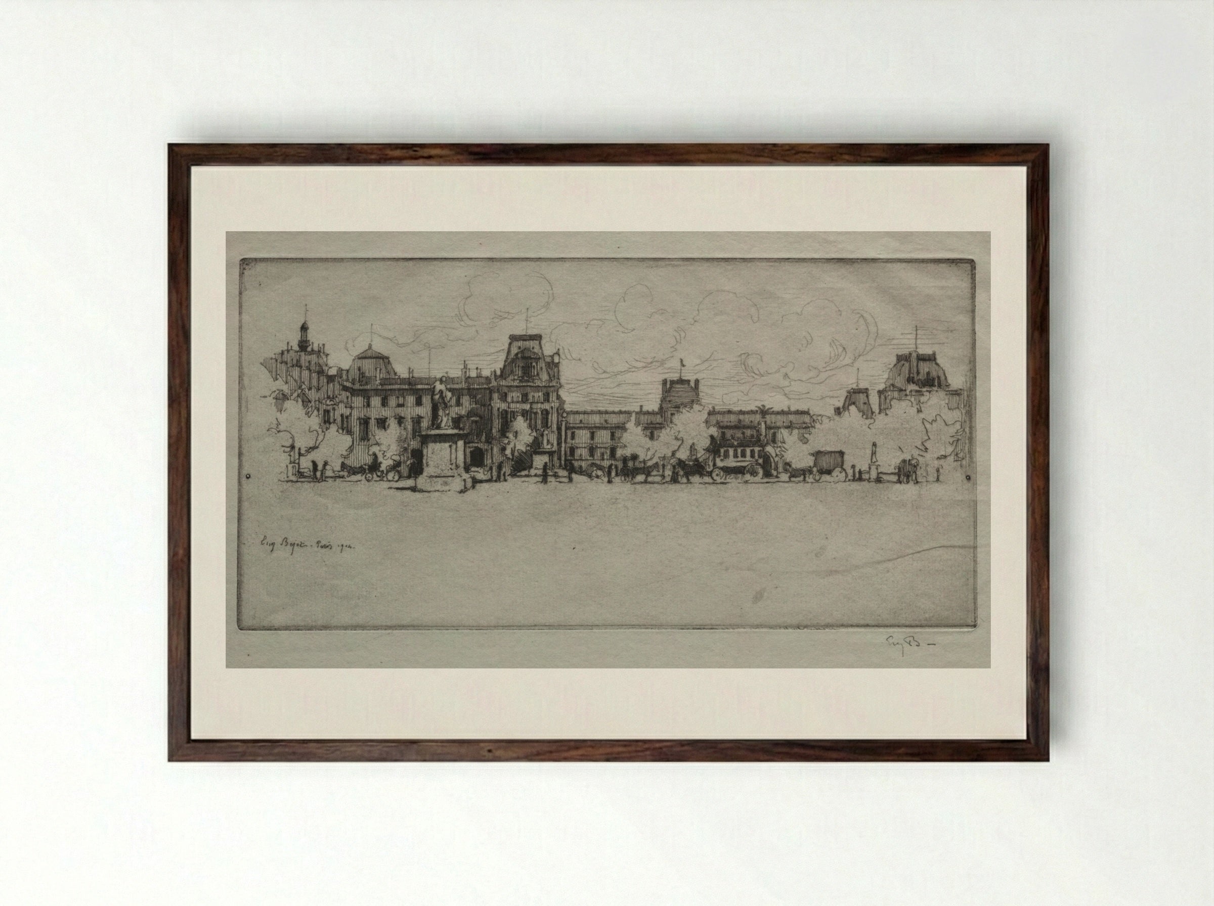 Les Tuileries - Eugène Bejot - Framed Print Dark Wood