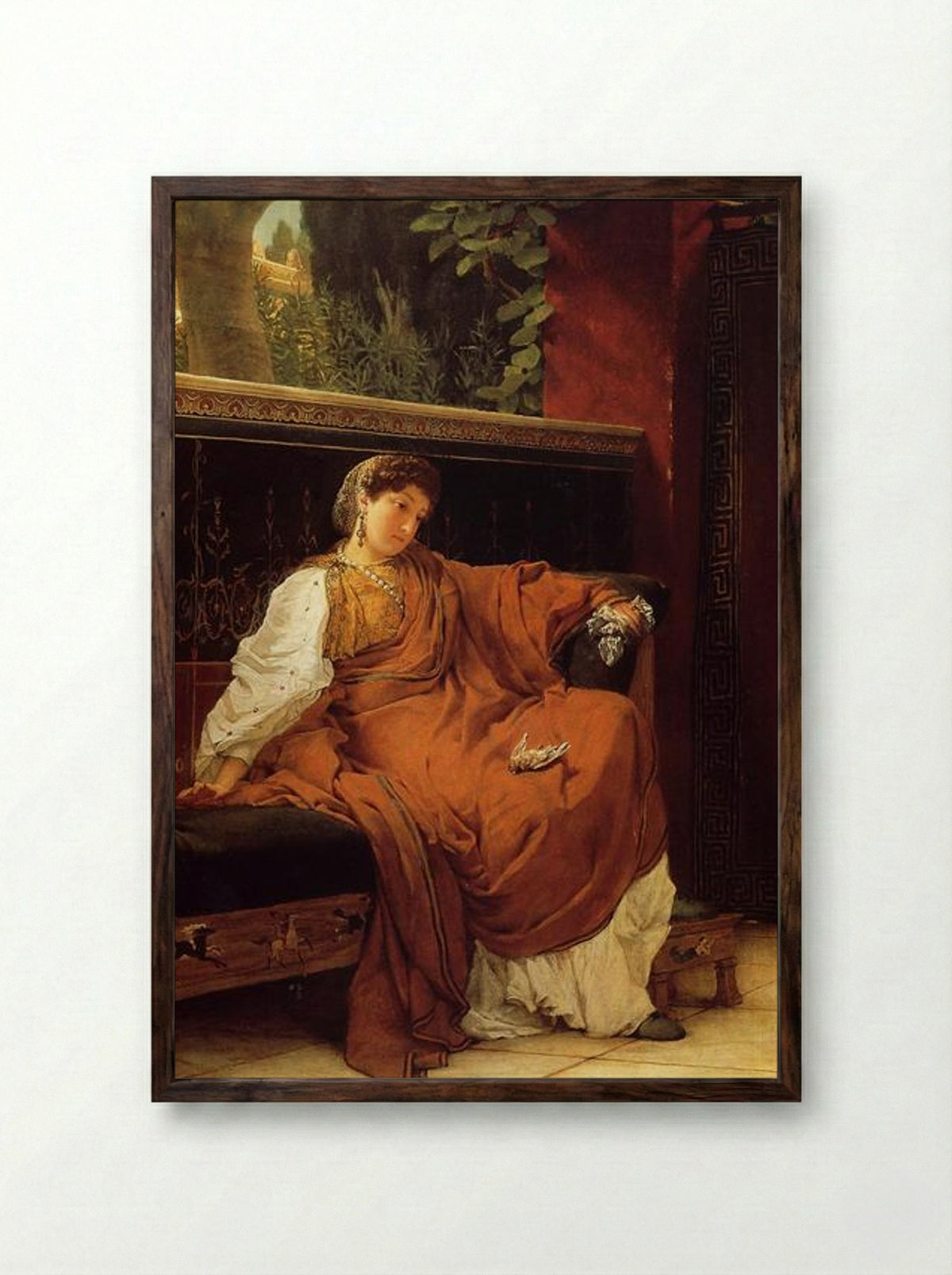 Lesbia Weeping over a Sparrow - Sir Lawrence Alma-Tadema - Framed Print Dark Wood