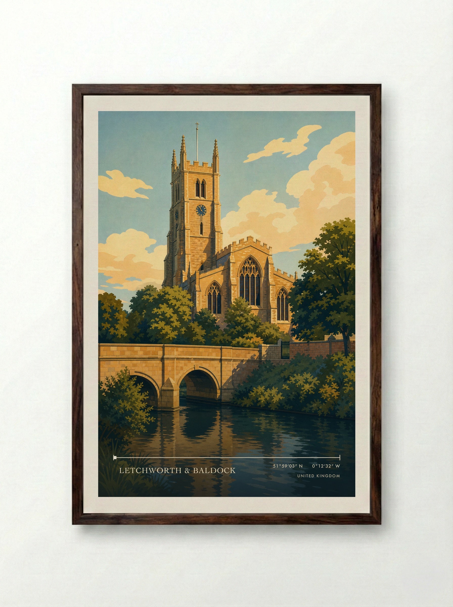 Letchworth & Baldock United Kingdom Travel Poster - Framed Print Dark Wood