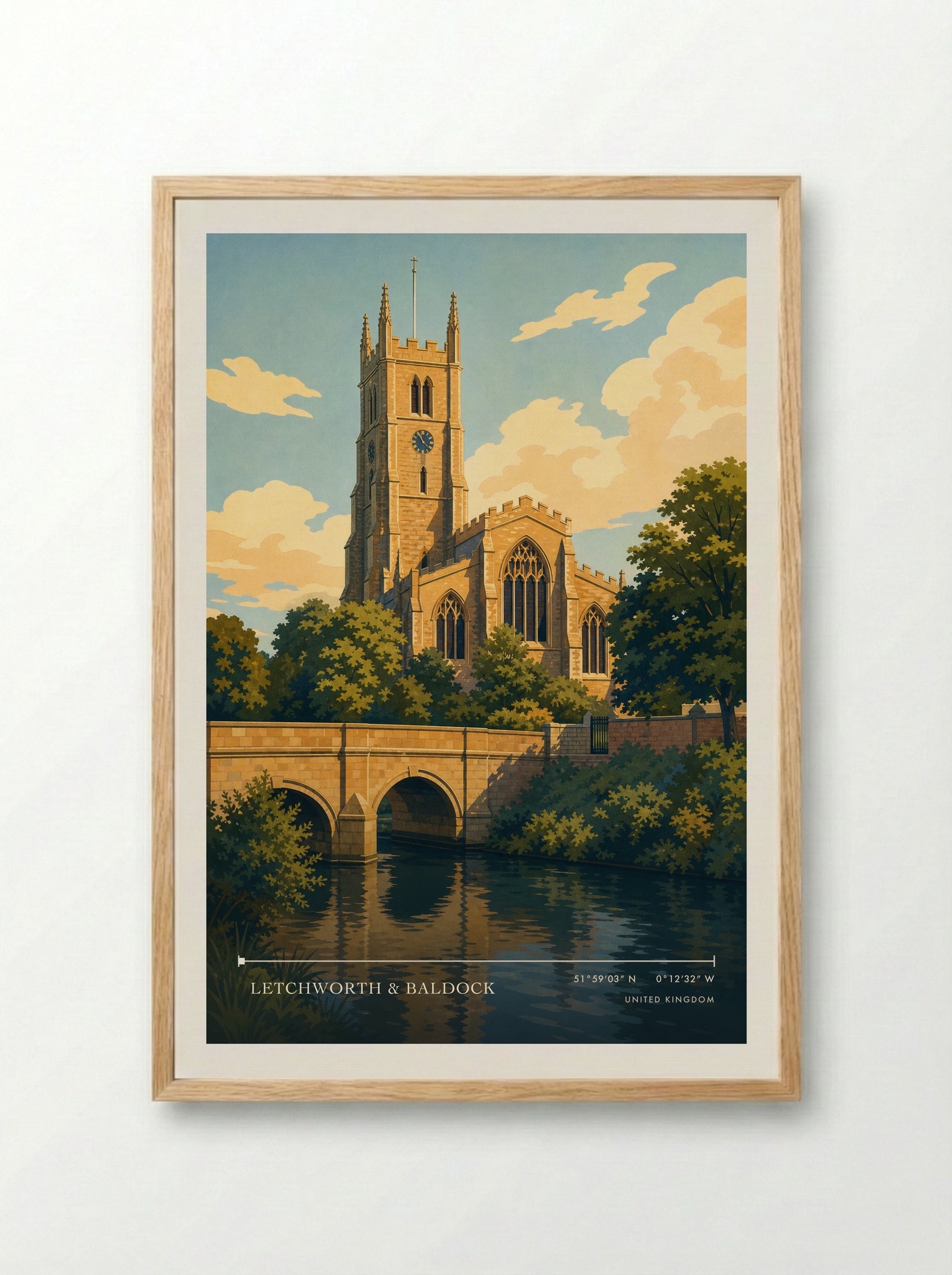 Letchworth & Baldock United Kingdom Travel Poster - Framed Print Wood