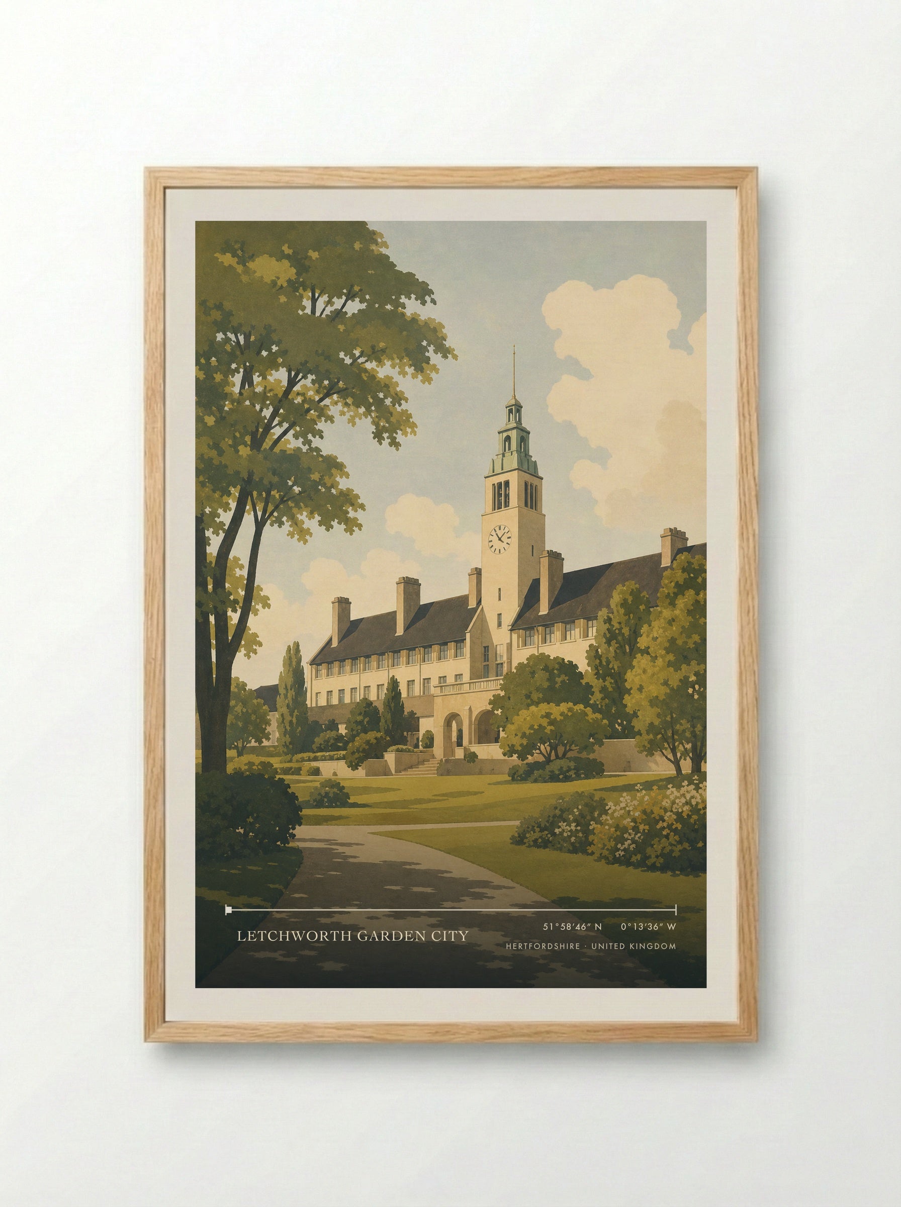 Letchworth Garden City Hertfordshire United Kingdom Travel Poster - Framed Print Wood