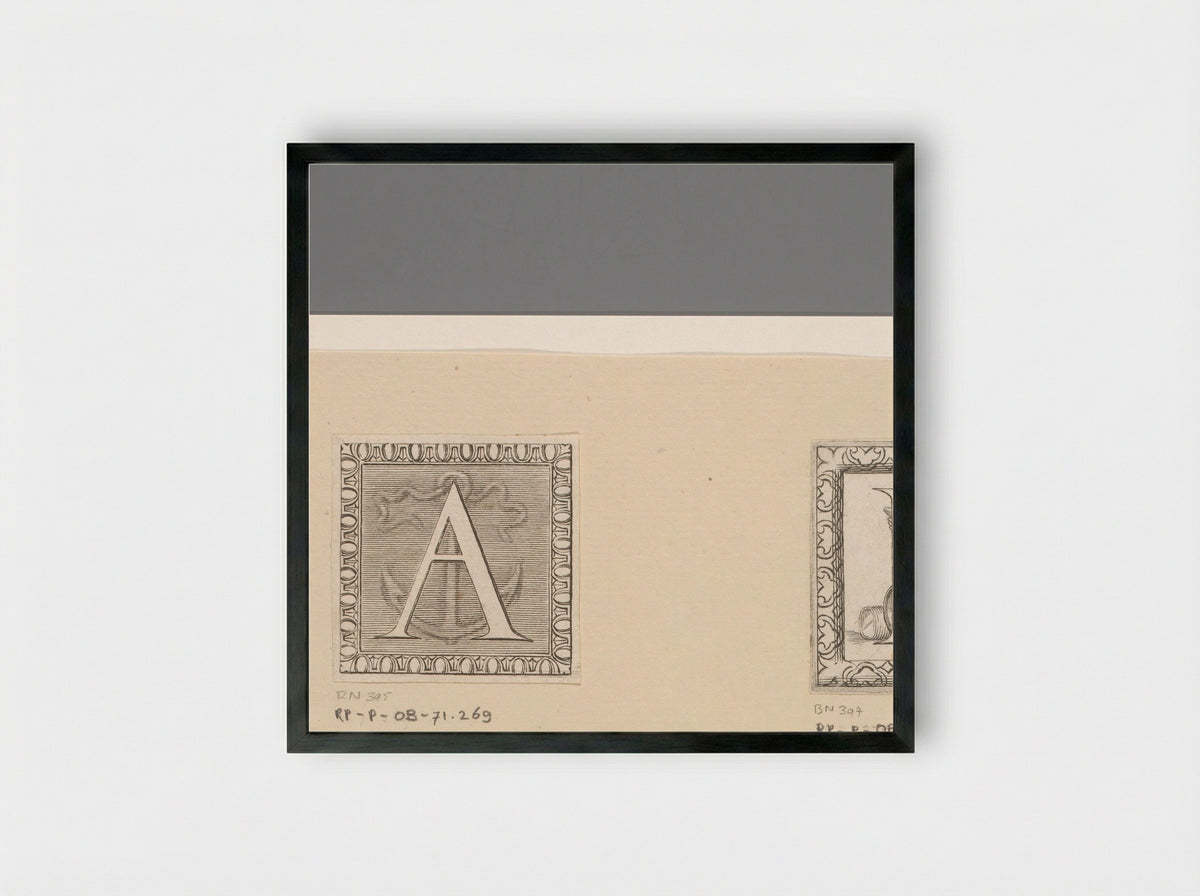 Letter A with Anchor - Claude Mellan - Framed Print Black