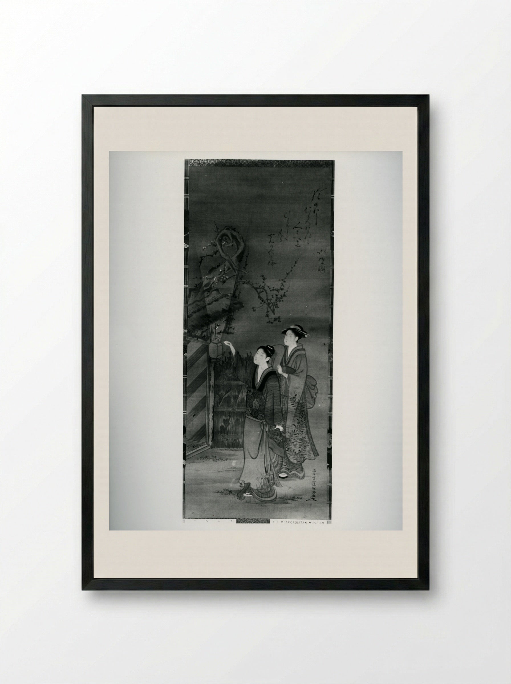 Letter-Box and Plum Blossoms - Kubo Shunman - Framed Print Black