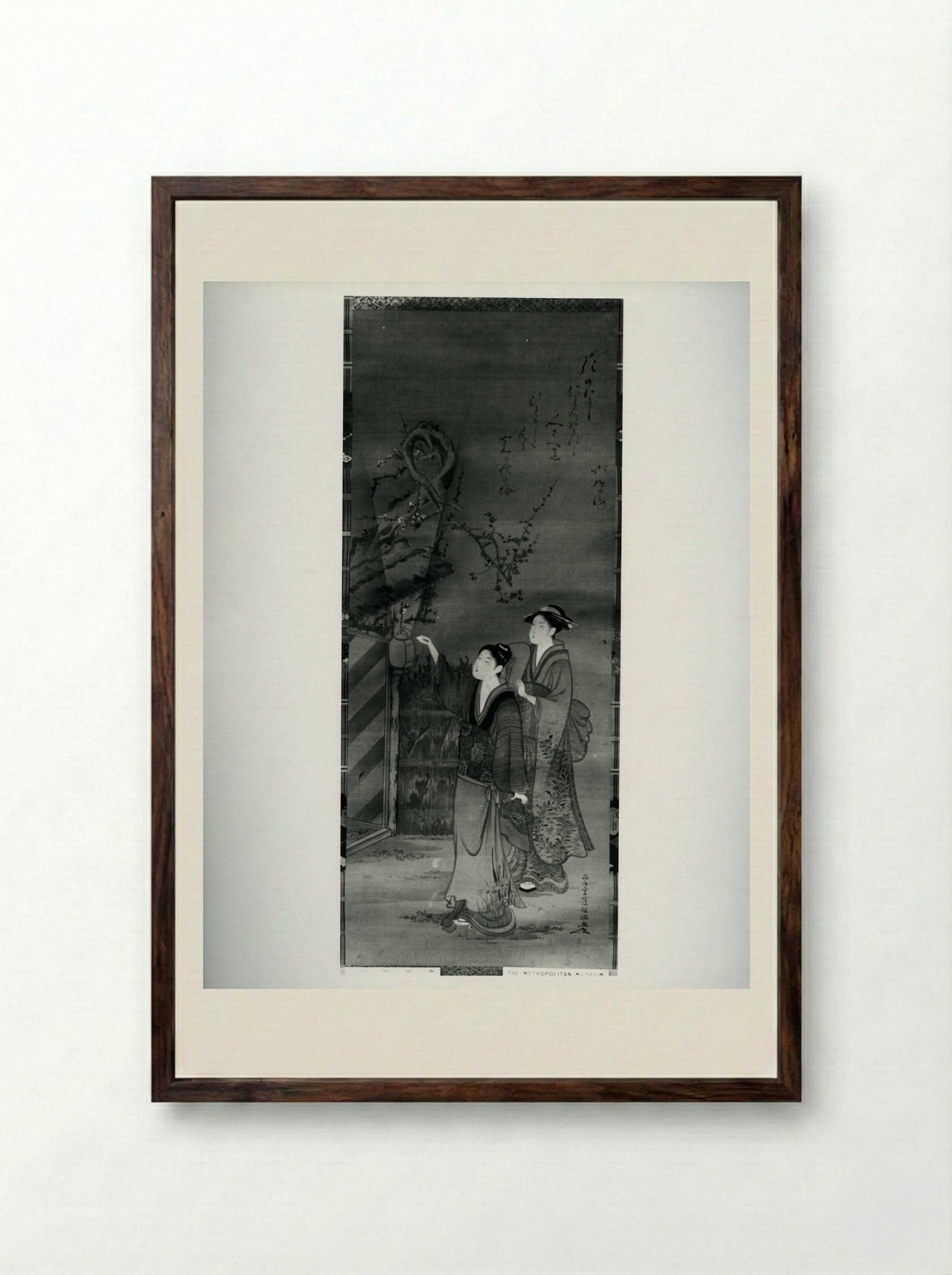 Letter-Box and Plum Blossoms - Kubo Shunman - Framed Print Dark Wood
