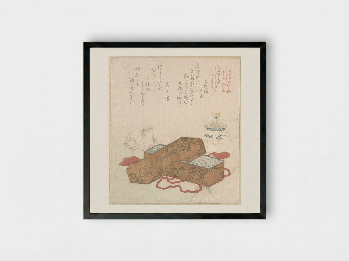 Letter-Box with Letter and Potted Flower - Kubo Shunman - Framed Print Black