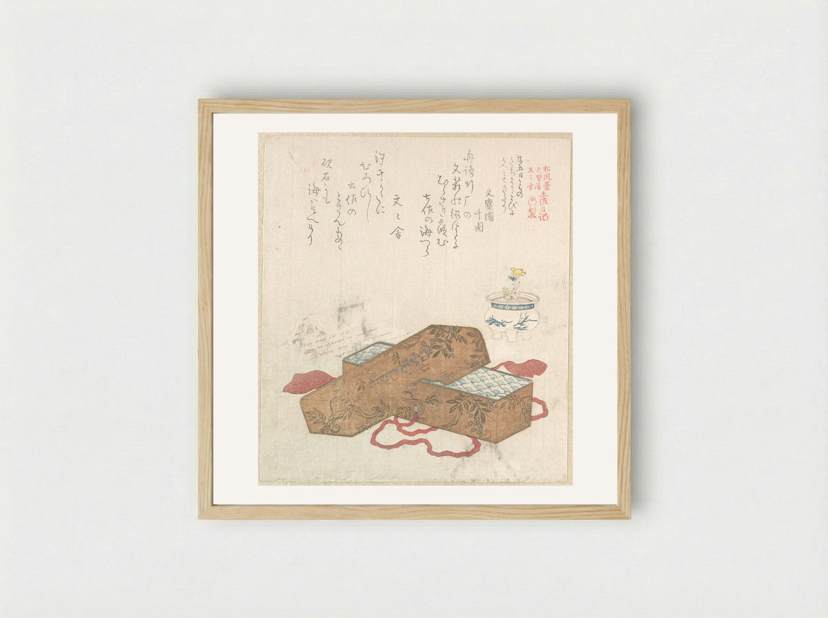 Letter-Box with Letter and Potted Flower - Kubo Shunman - Framed Print Wood