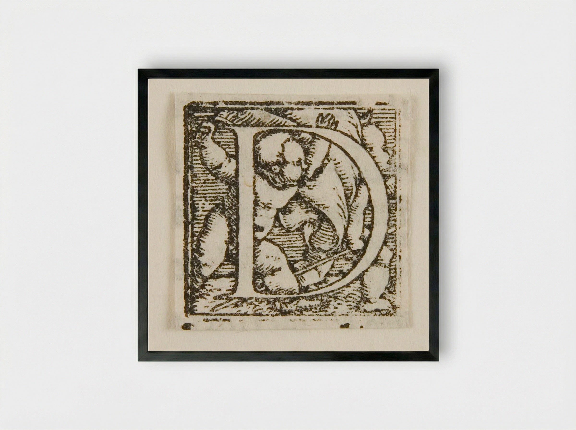 Letter D: Two Babies, One with a Banner the Other with a Staff - Hans Holbein the Younger - Framed Print Black
