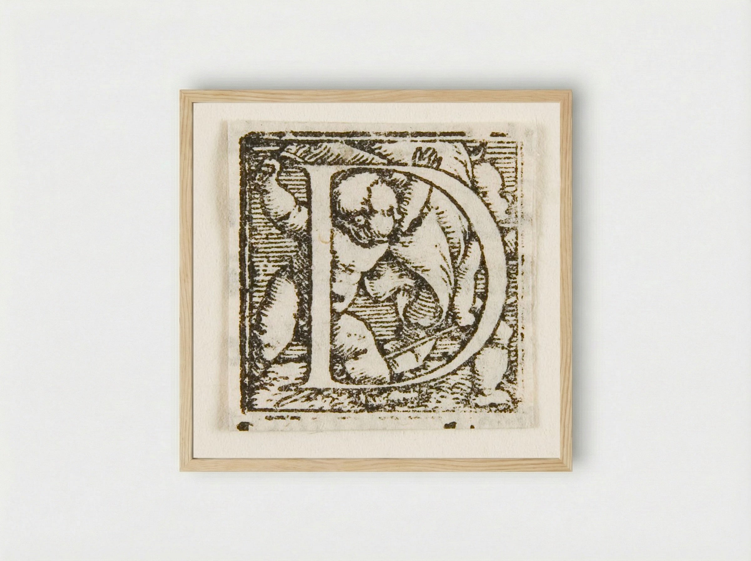 Letter D: Two Babies, One with a Banner the Other with a Staff - Hans Holbein the Younger - Framed Print Wood