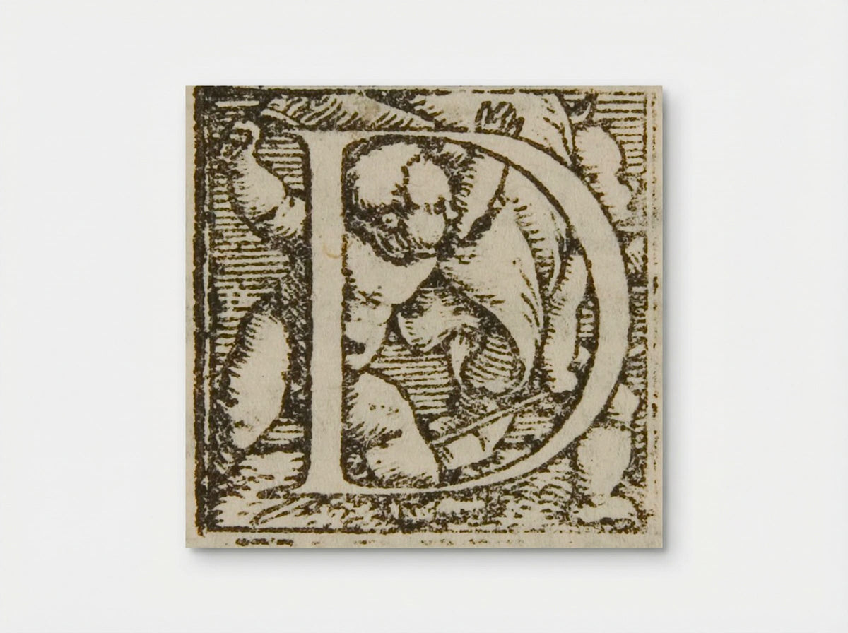 Letter D: Two Babies, One with a Banner the Other with a Staff - Hans Holbein the Younger - Poster