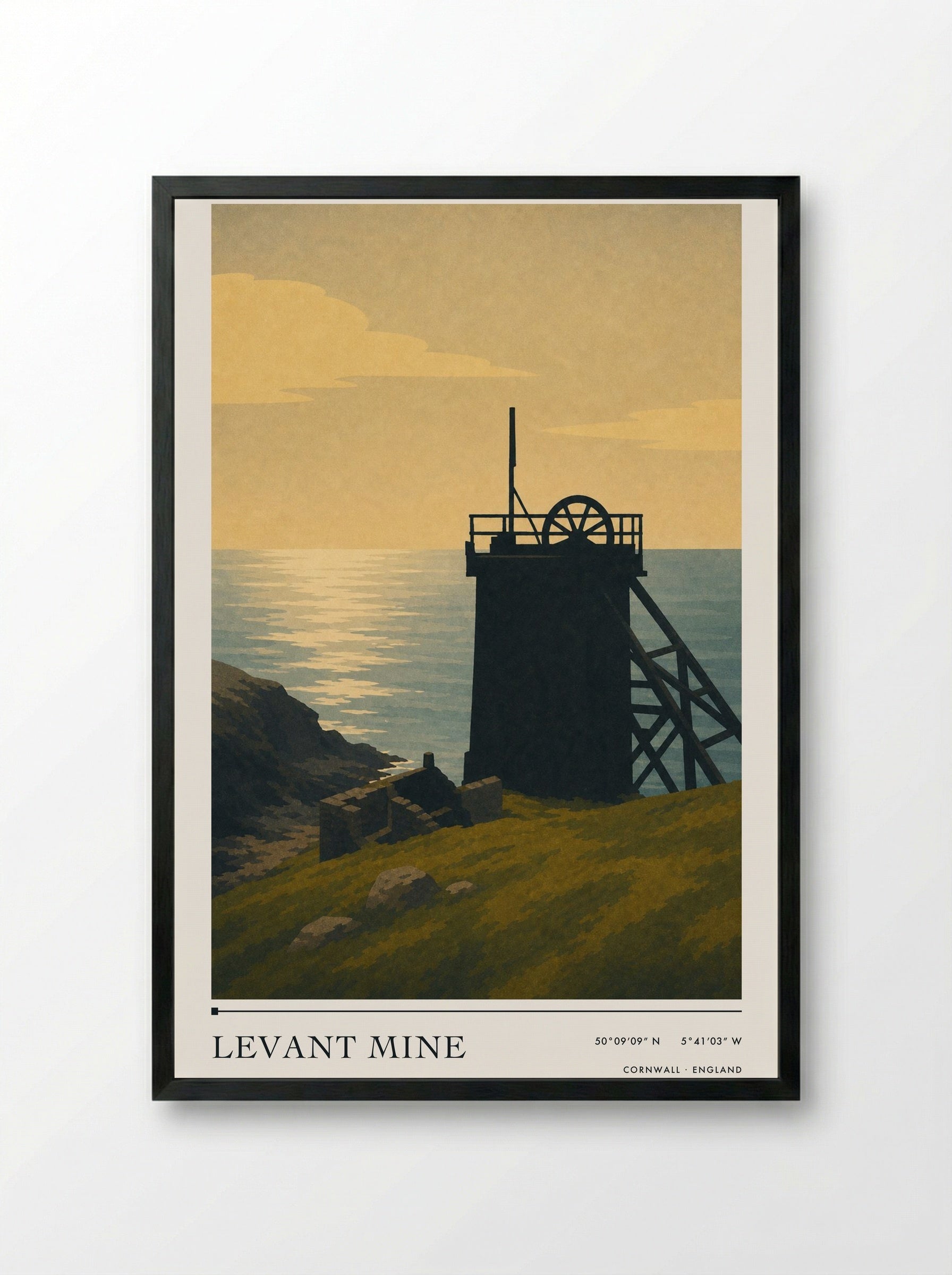 Levant Mine Cornwall England Travel Poster - Framed Print Black