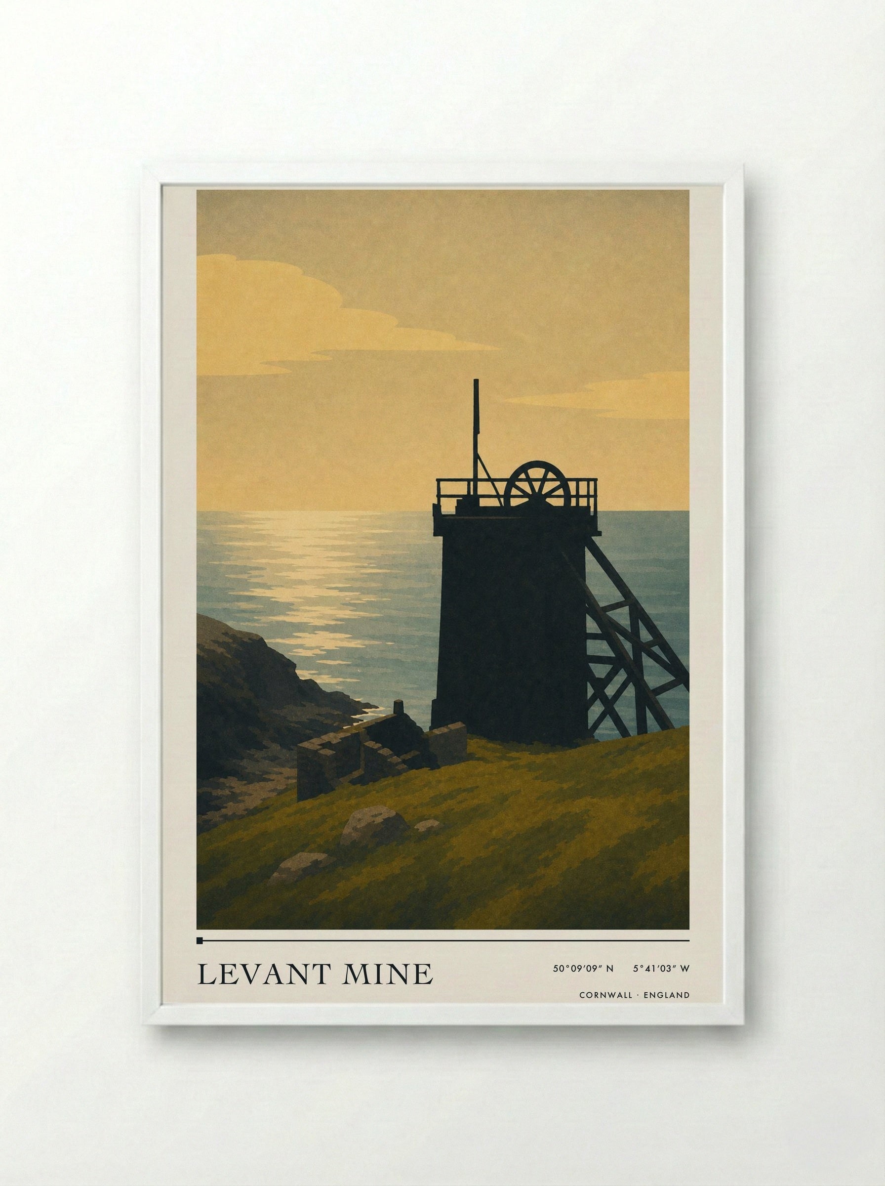 Levant Mine Cornwall England Travel Poster - Framed Print White