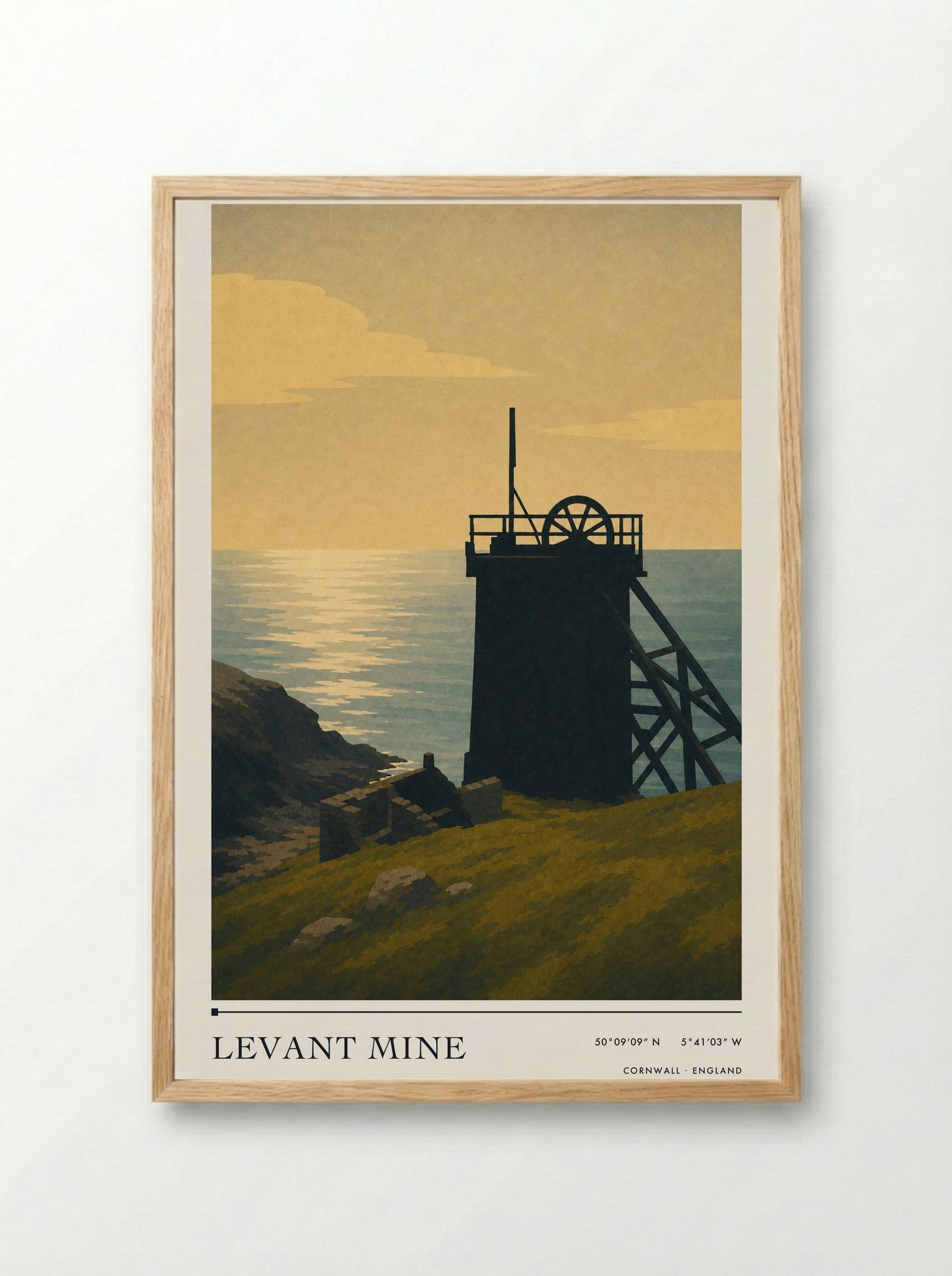 Levant Mine Cornwall England Travel Poster - Framed Print Wood