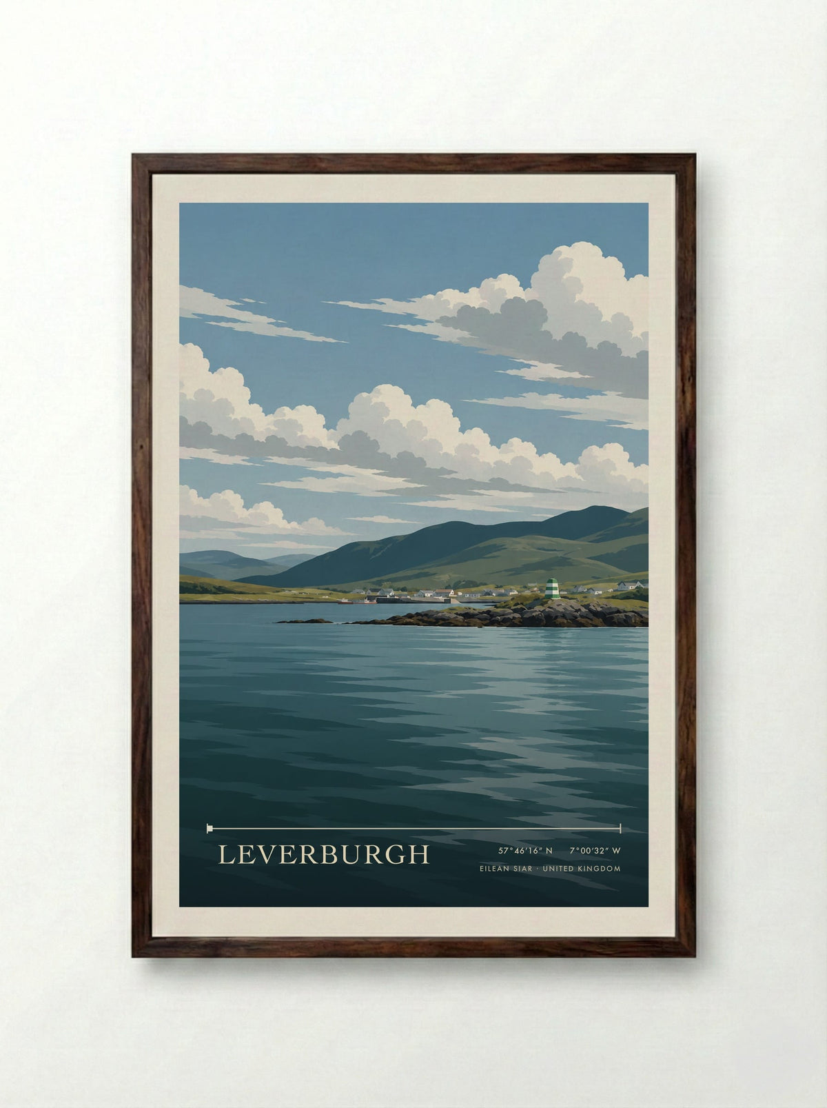 Leverburgh, Eilean Siar | Travel Poster - Framed Print Dark Wood
