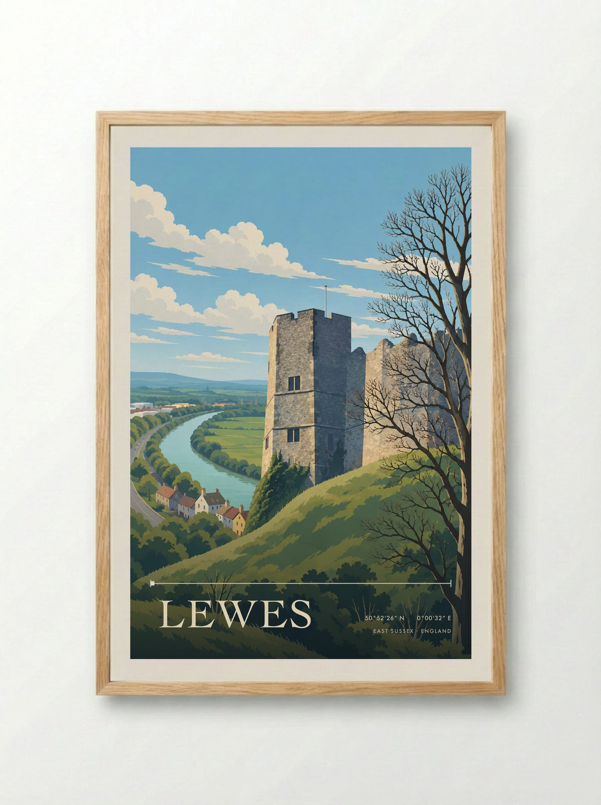 Lewes, East Sussex | Travel Poster - Framed Print Wood