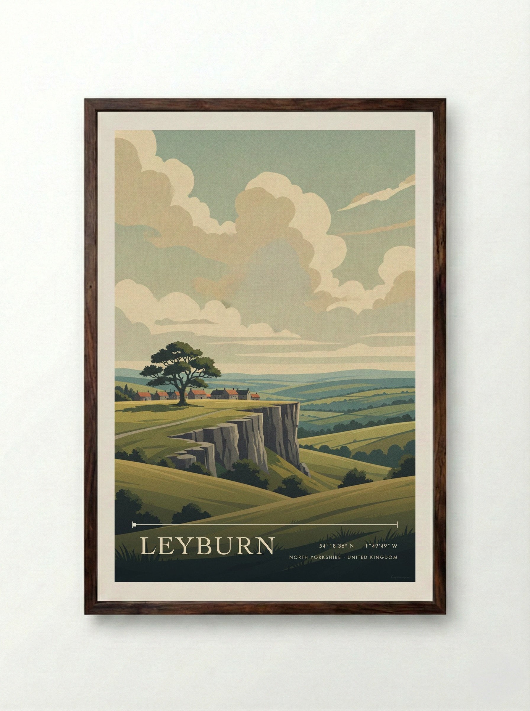 Leyburn North Yorkshire United Kingdom Travel Poster - Framed Print Dark Wood