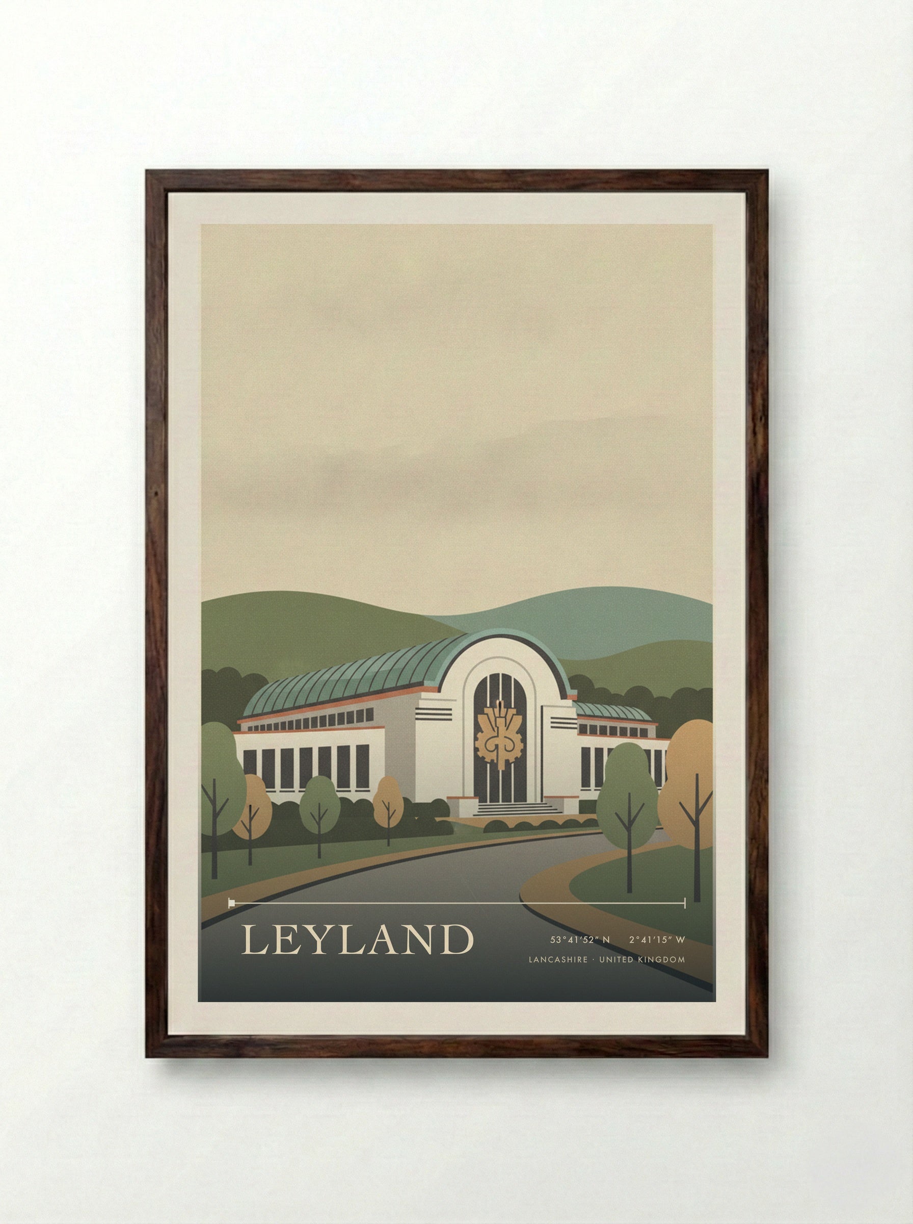 Leyland Lancashire United Kingdom Travel Poster - Framed Print Dark Wood