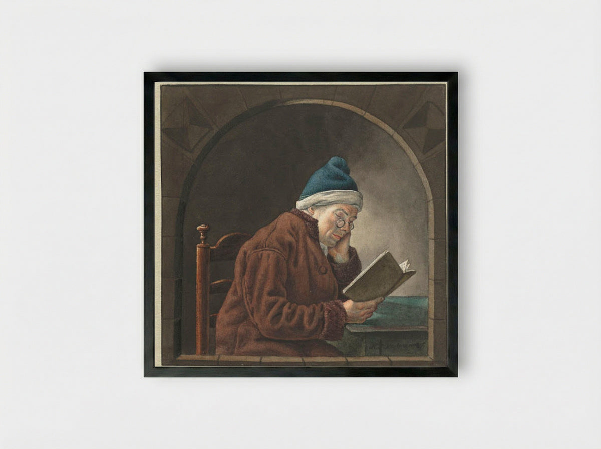 Lezende man (Man Reading) - Hendrik Jan van Amerom - Framed Print Black