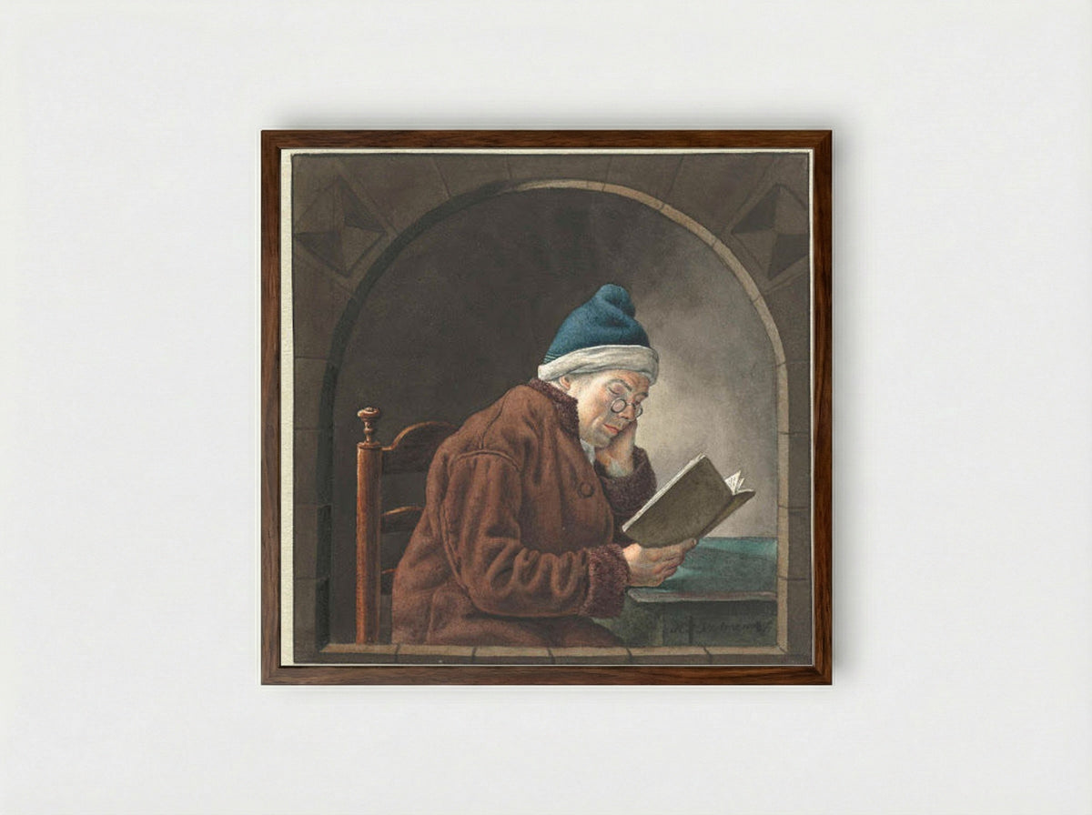Lezende man (Man Reading) - Hendrik Jan van Amerom - Framed Print Dark Wood