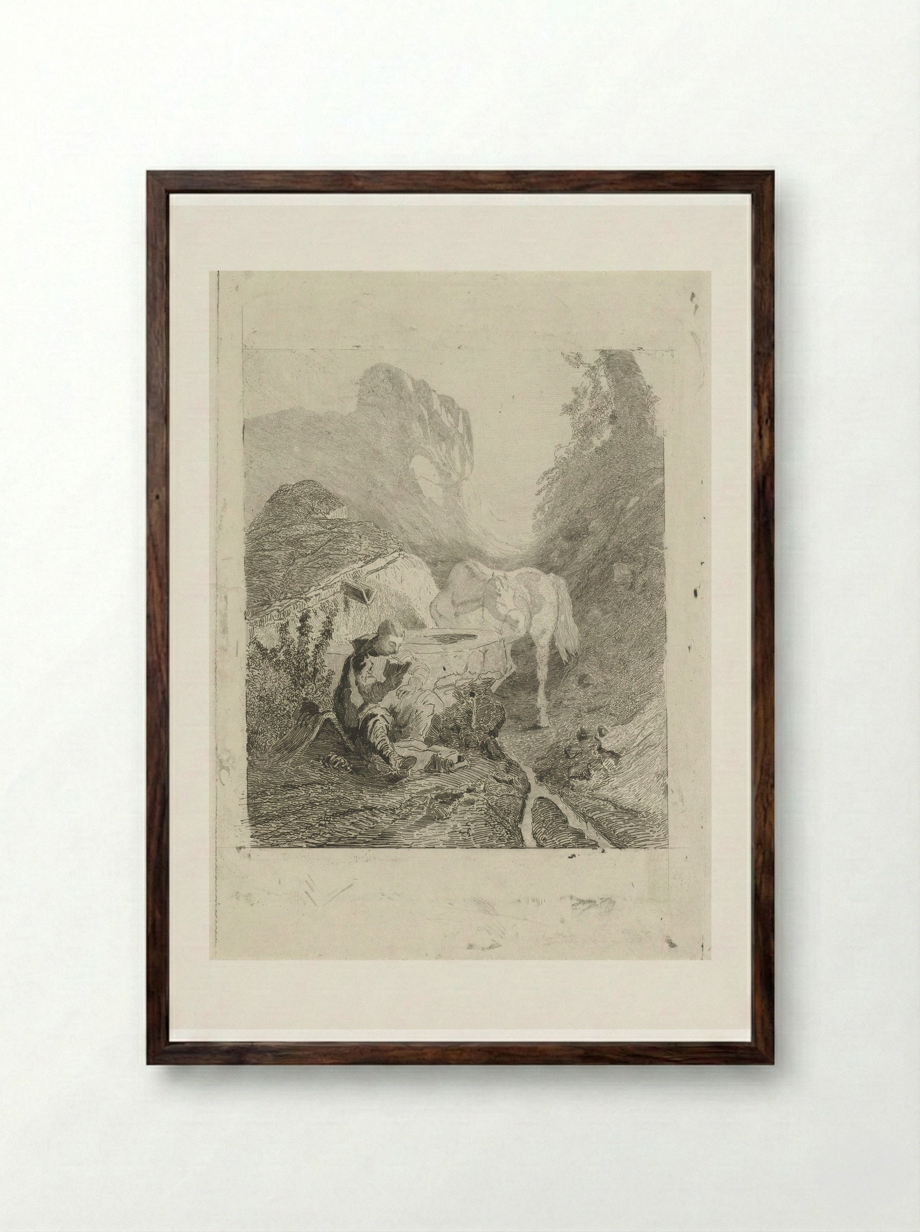 Lezende man bij een bron - Charles Rochussen - Framed Print Dark Wood